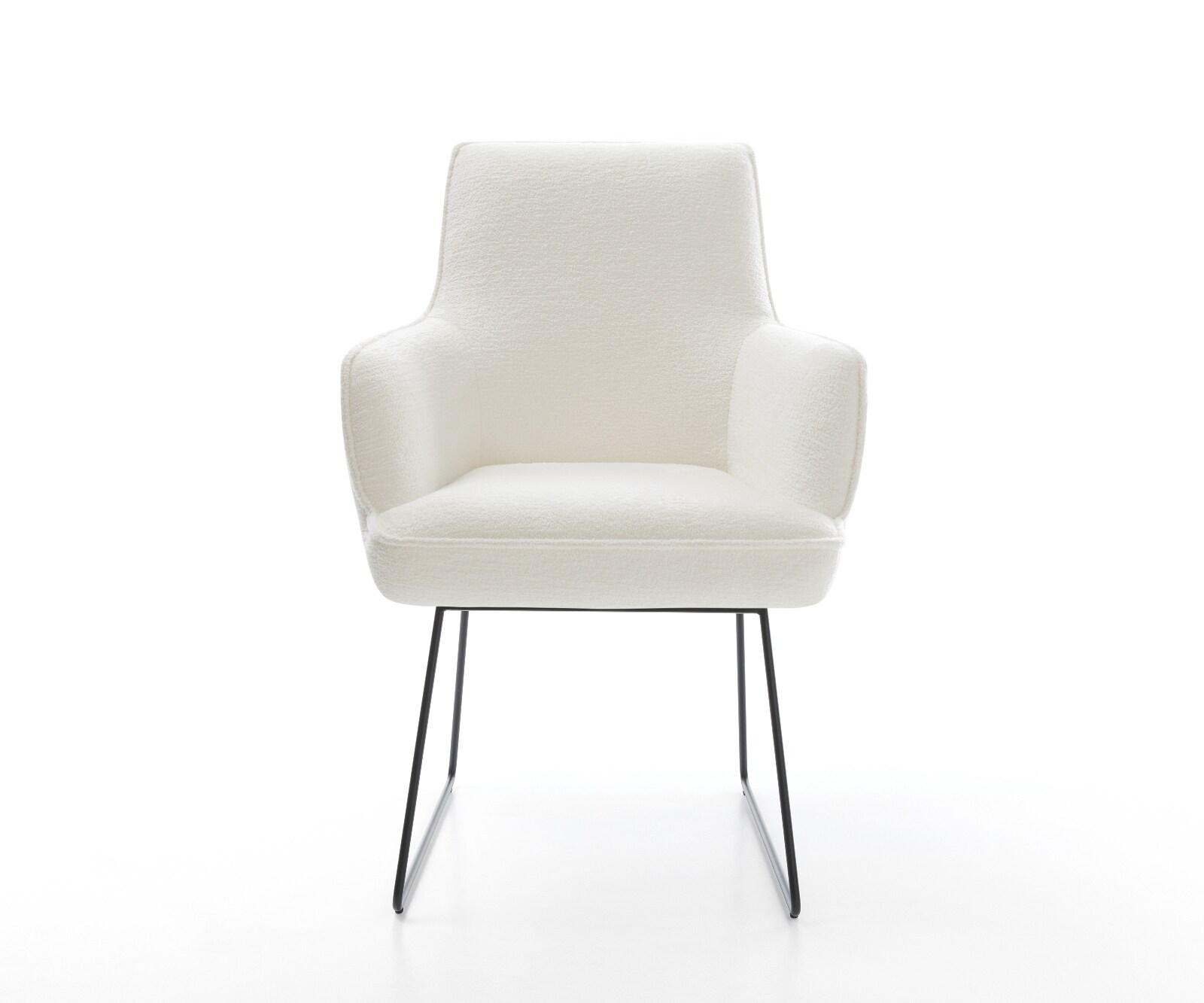 Esszimmerstuhl Heira-Flex mit Armlehnen Bouclé Soft Beige Kufengestell Schwarz Taschenfederkern 1