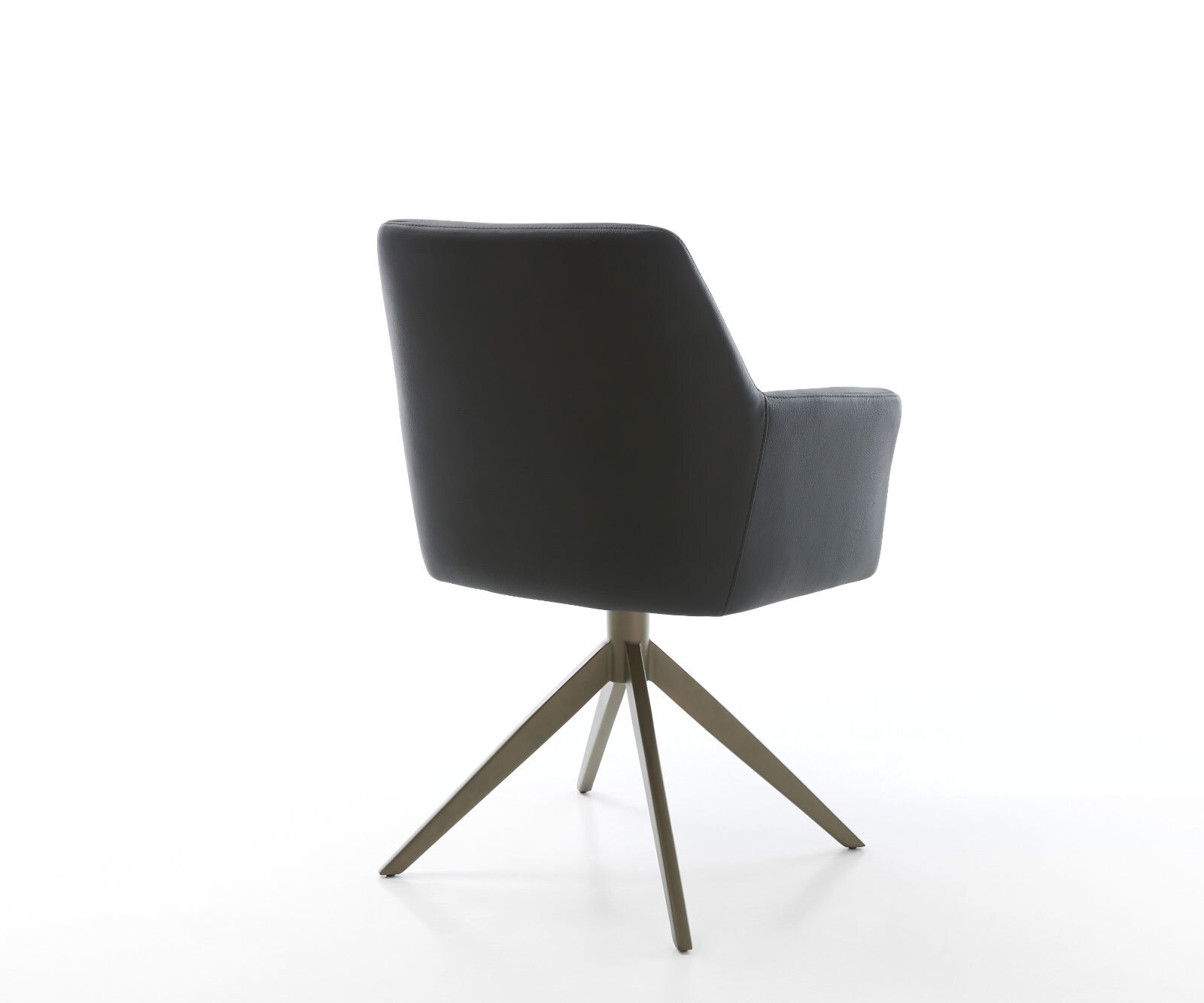 Drehstuhl Xana-Flex mit Armlehnen Echt-Leder Schwarz Kreuzgestell breit Effektfinish Titan 360° drehbar Wippfunktion Taschenfederkern 4