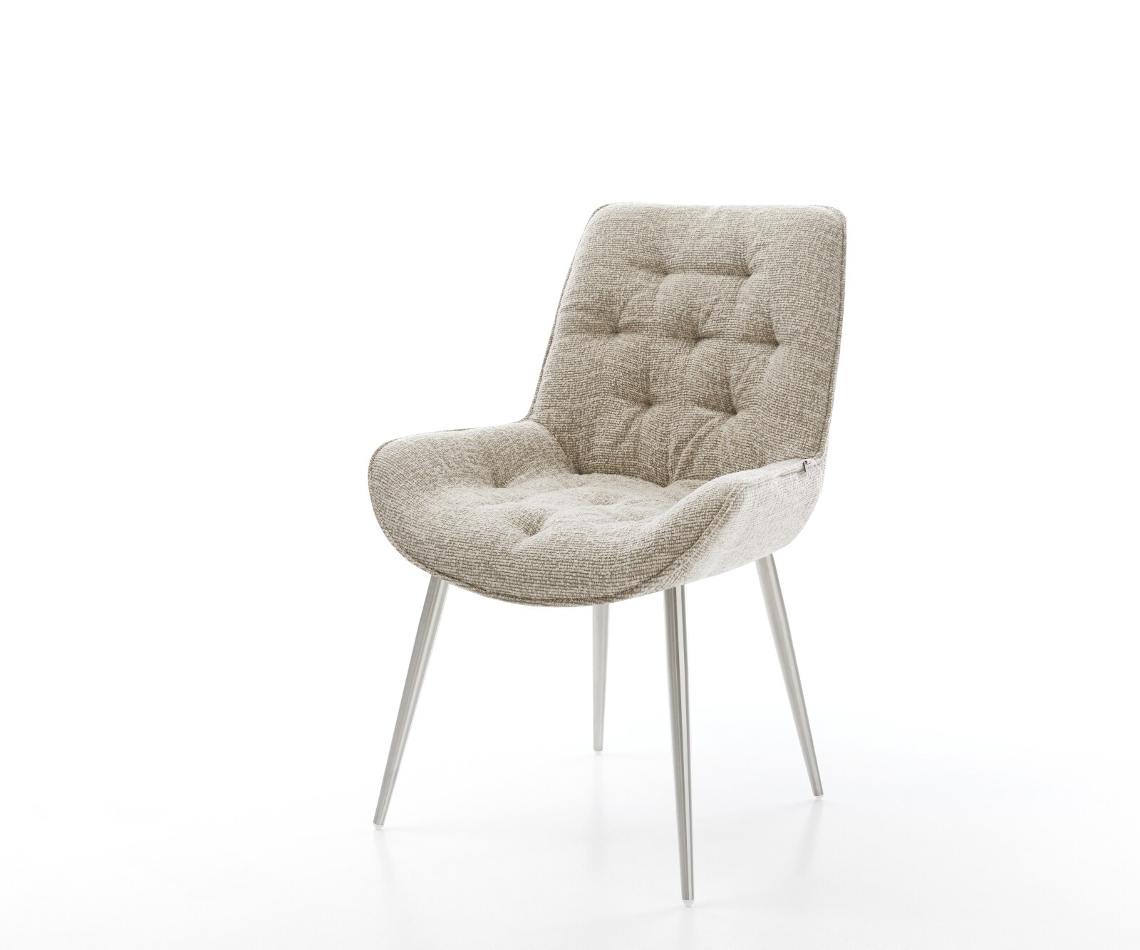 Chaise-de-salle-à-manger Taimi-Flex tissu tissé doux beige 4 pieds coniques acier inoxydable 1