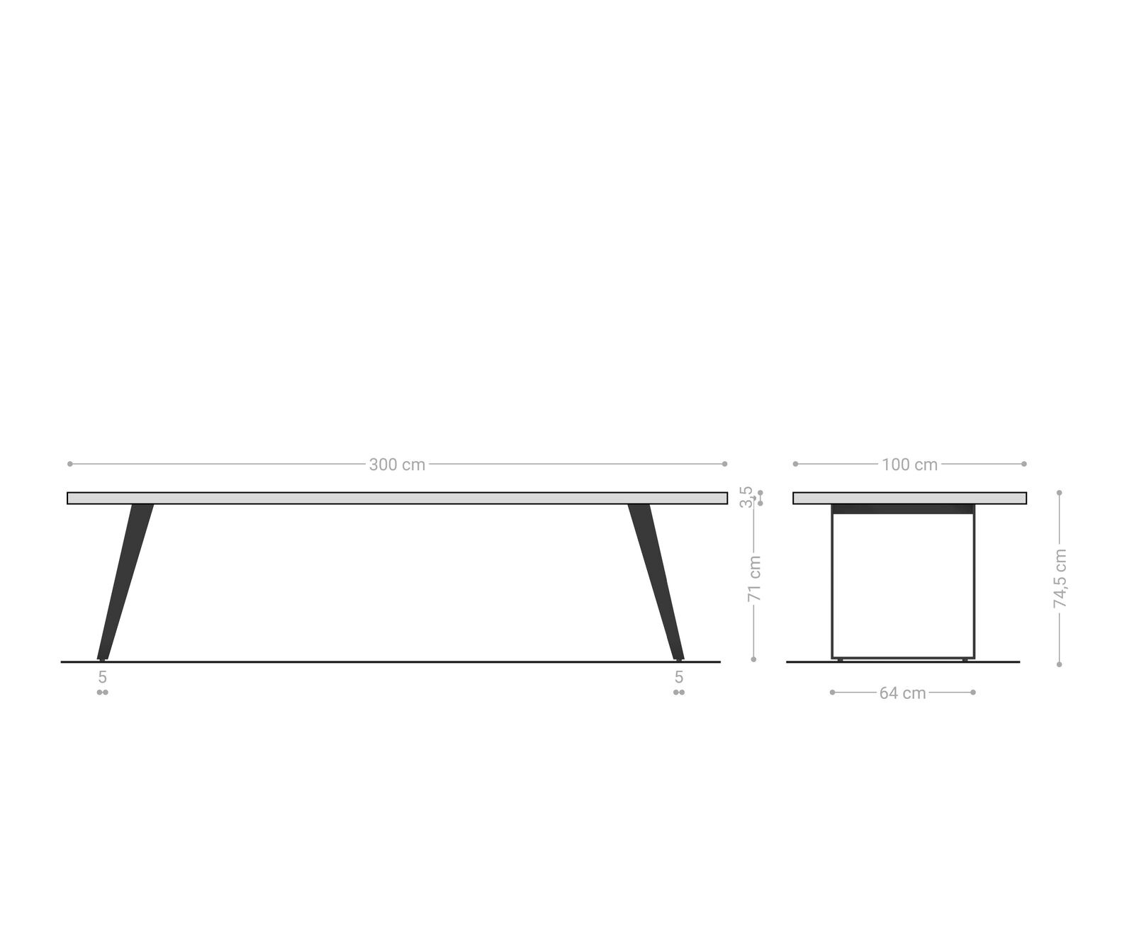 Table-à-manger Edge 300x100cm acacia nature acier inoxydable argent incliné Live-Edge 7