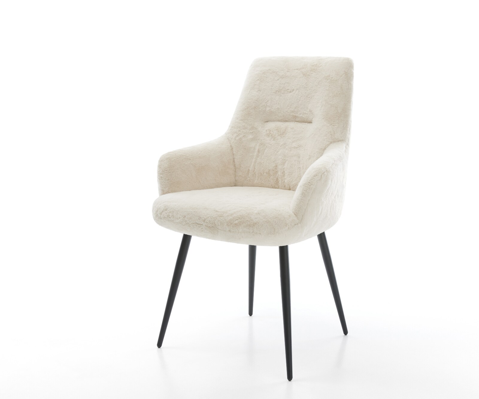 Esszimmerstuhl Zelia-Flex mit Armlehnen Plüsch Creme-Weiß 4-Fuß konisch Schwarz Taschenfederkern 1