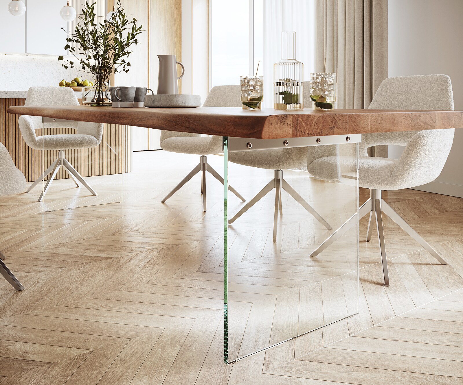 Table à manger Edge 300x100 XL acacia marron verre Live-Edge 5