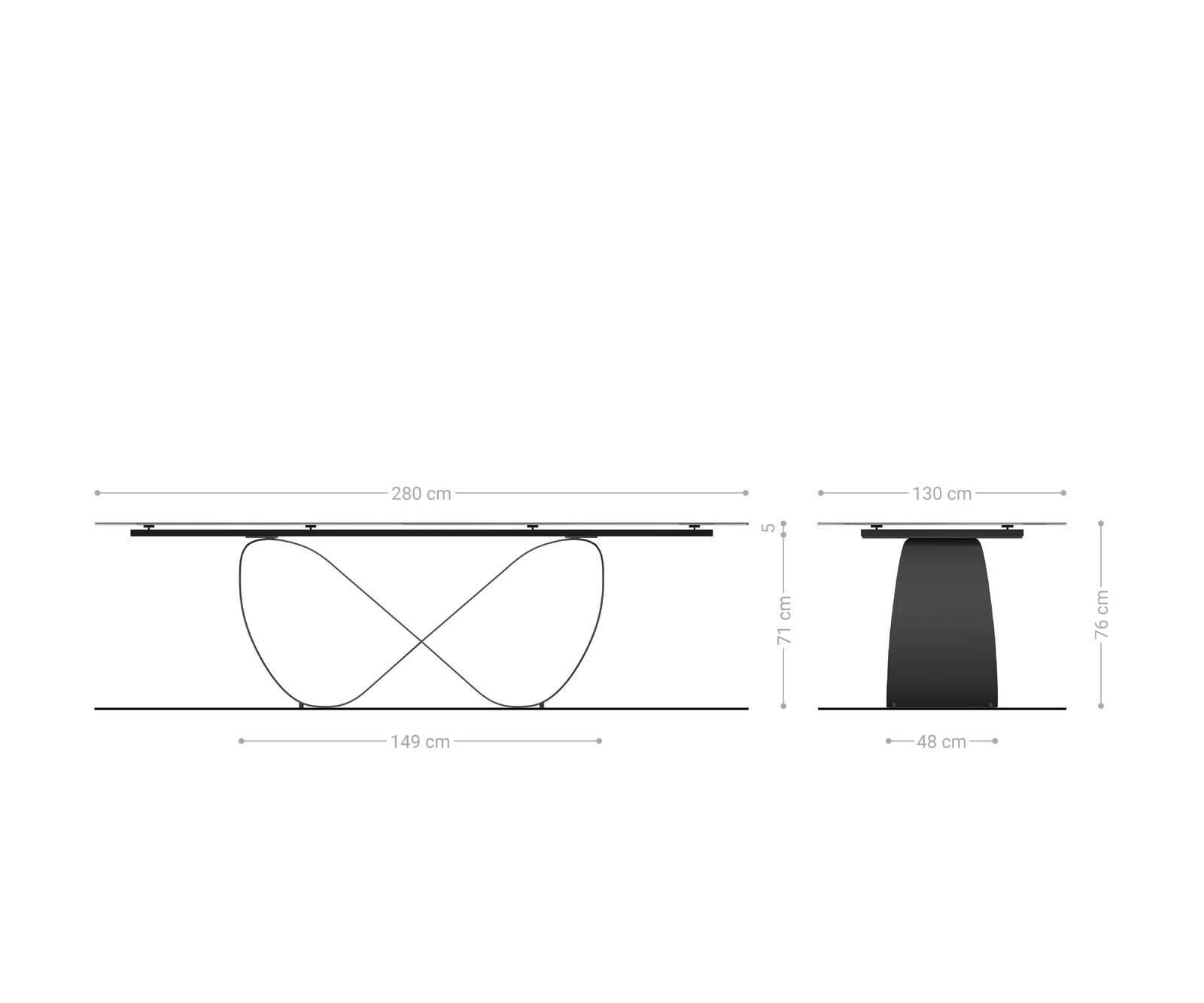 Esstisch Edge Oval 280x130 cm Keramik Iris FMG Agatablack Infinity Metall Effektfinish Titan 8
