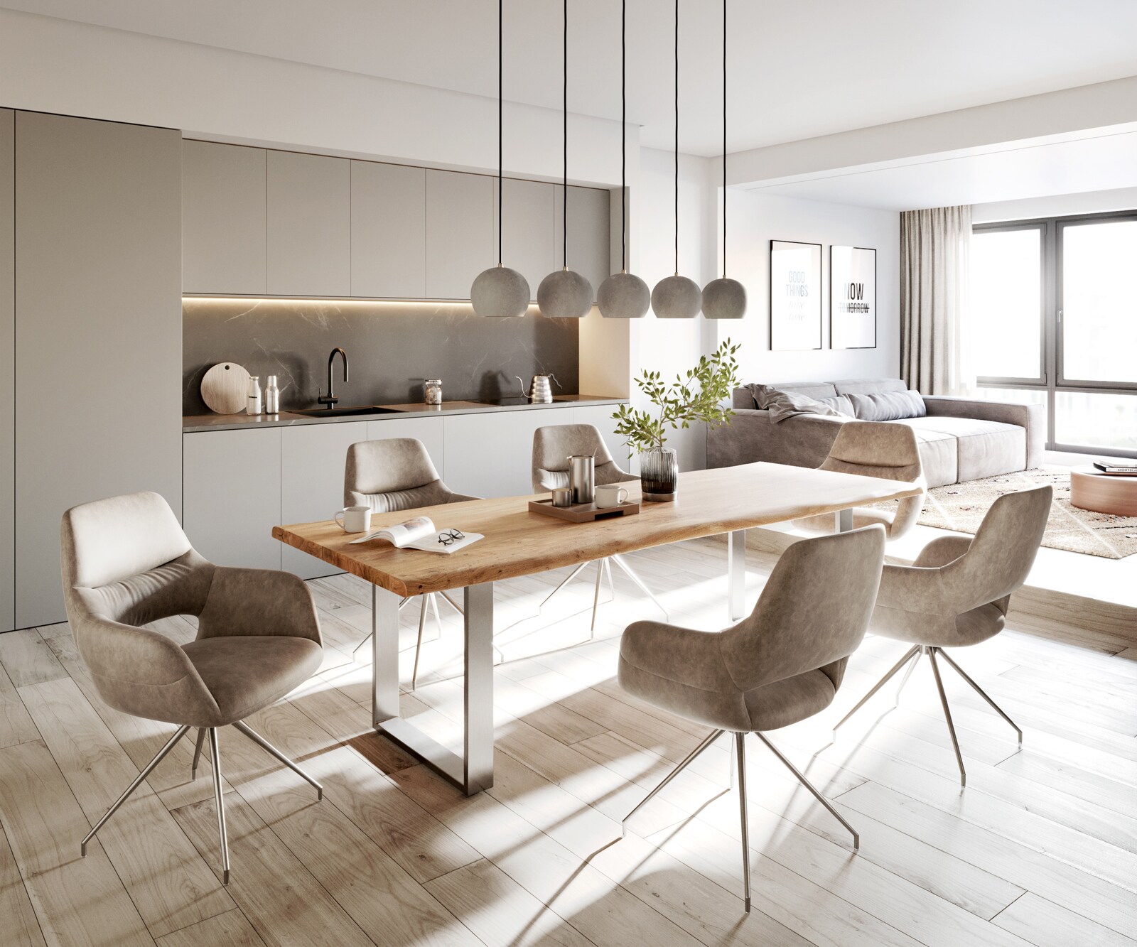 Esszimmerstuhl Yago-Flex mit Armlehnen Mikrofaser Taupe Vintage Kreuzgestell konisch Edelstahl Taschenfederkern 4 Esszimmerstuhl Yago-Flex mit Armlehnen Mikrofaser Taupe Vintage Kreuzgestell konisch Edelstahl Taschenfederkern 4