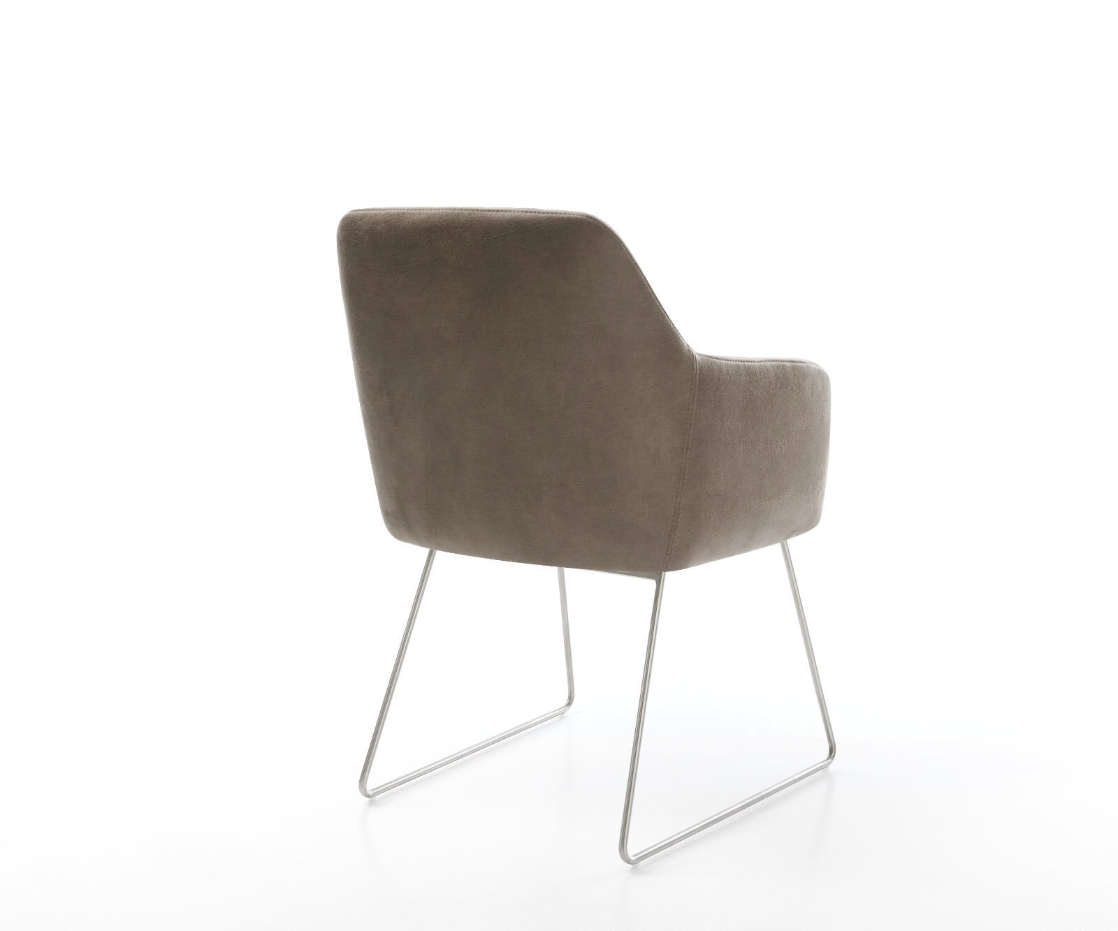 Chaise-de-salle-à-manger Greg-Flex microvelours taupe vintage pied trapèze acier inoxydable brossé ressorts ensachés 4