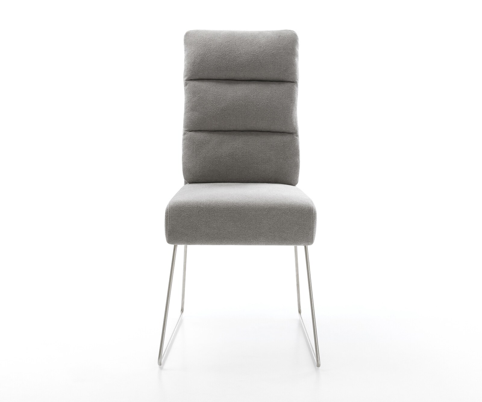 Esszimmerstuhl Pela-Flex Strukturstoff Soft Grau Kufengestell Edelstahl Taschenfederkern 1
