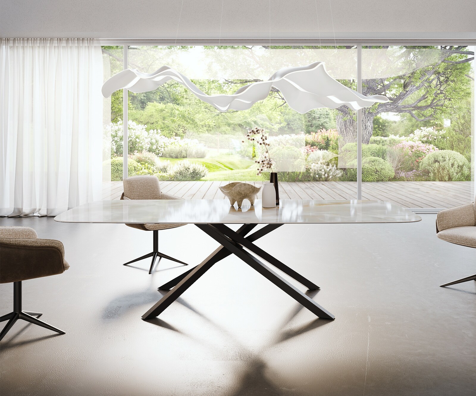 Esstisch Edge Boot 270x120 cm Keramik Iris FMG Onice Grigio Kreuzgestell Rechteck Schwarz 1