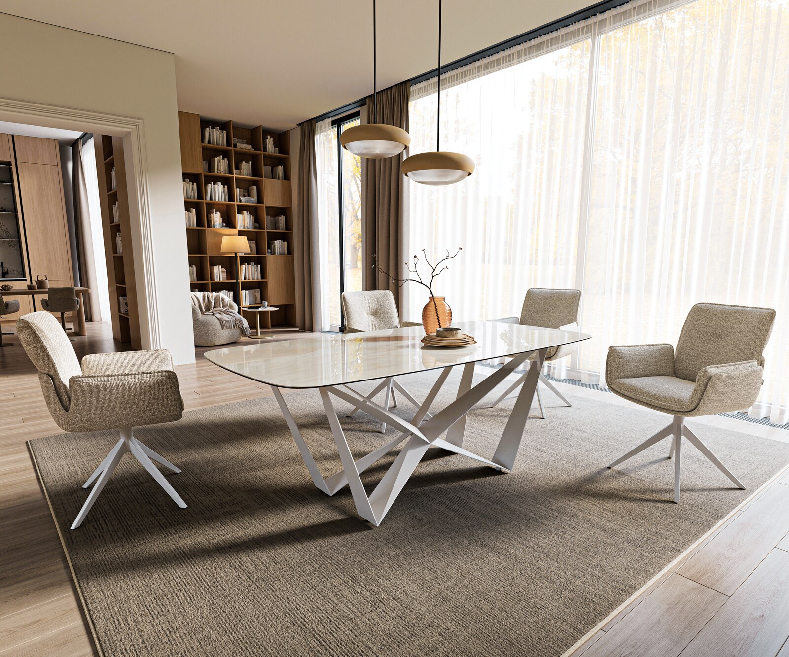 Esstisch Edge Boot 200x100 cm Keramik Onyx Champagne Spider Metall Weiß 6