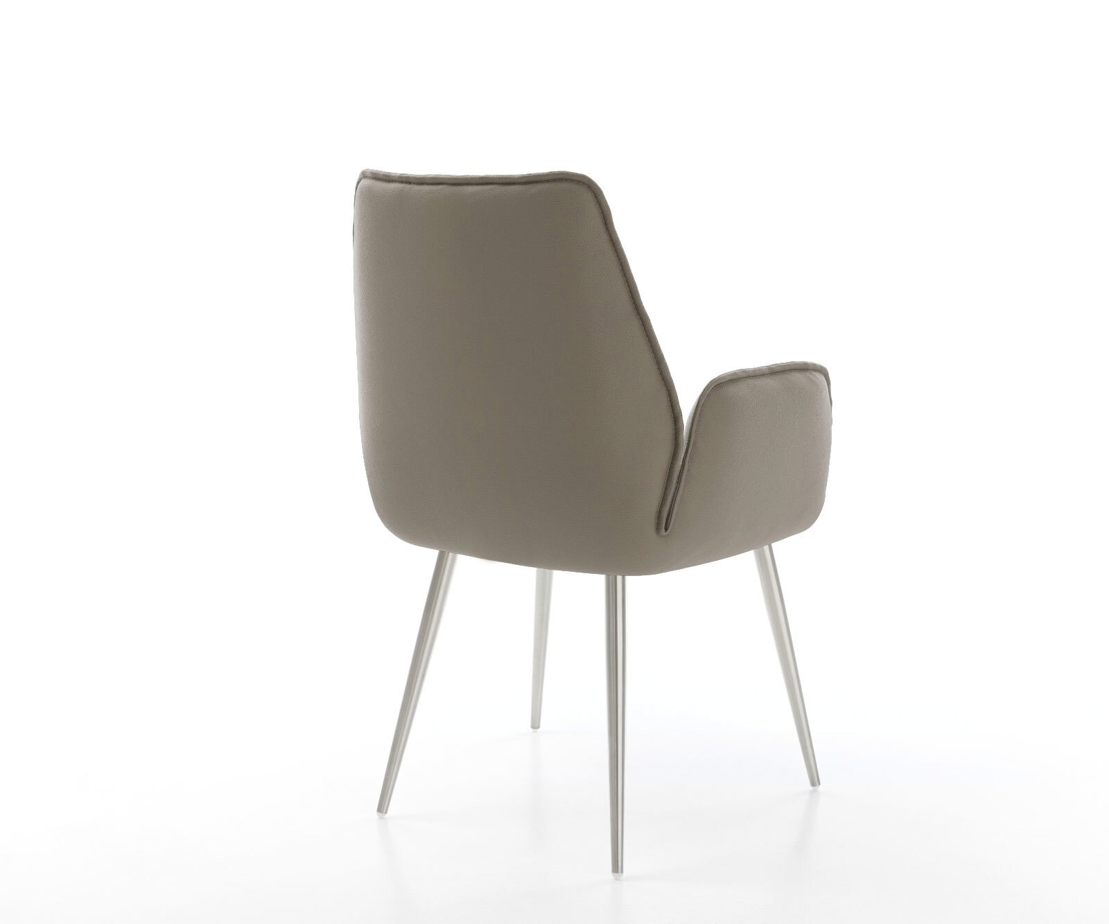 Chaise-de-salle-à-manger Zoa-Flex cuir de vache couleur boue 4 pieds coniques acier inoxydable brossé ressorts ensachés 4