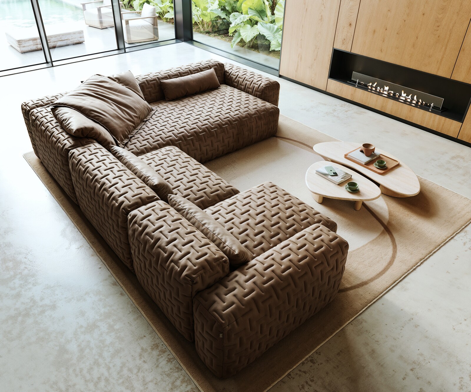 Wohnlandschaft Freestyle 360x290 cm Mikrofaser Taupe Vintage Gesteppt 3