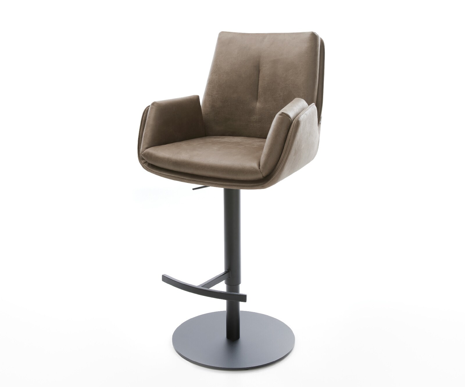 Barstuhl Clea-Flex Mikrofaser Taupe Vintage Drehfuß höhenverstellbar Metall Schwarz 1