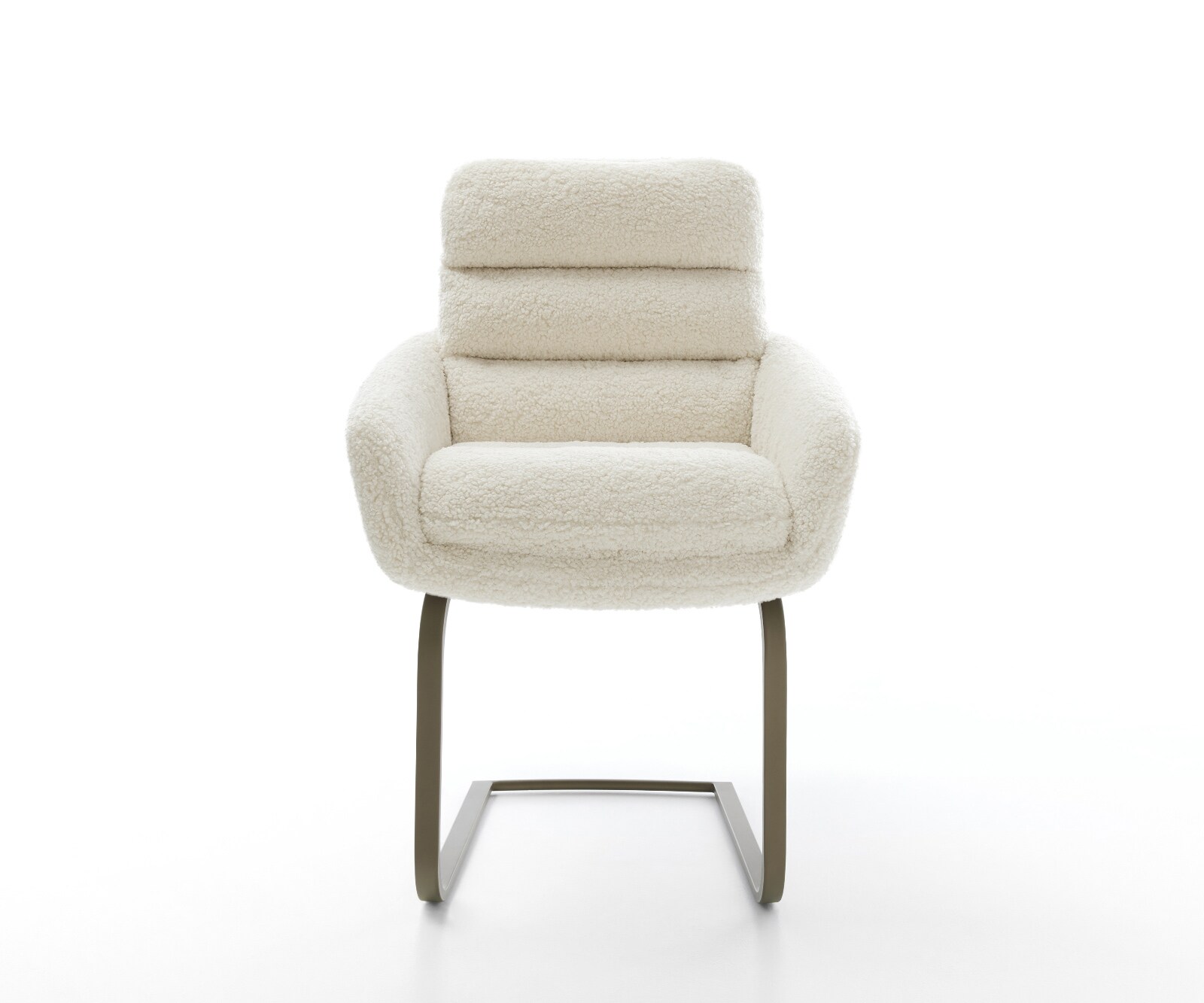 Cantilever Abelia-Flex avec accoudoirs tissu teddy beige pied cantilever plat aspect titane 1