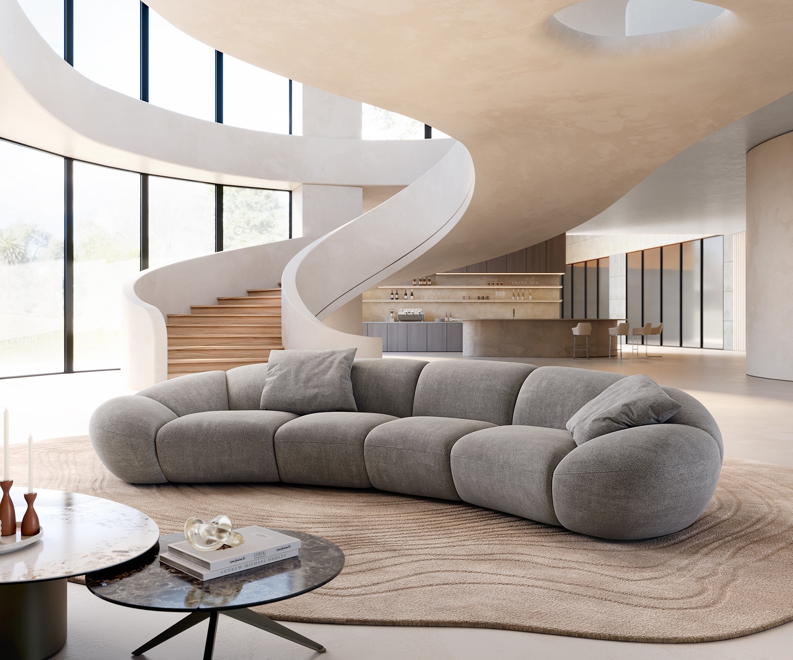 Big-Sofa Lunna 360x175 cm Strukturstoff Soft Grau 2 Kissen 1 Big-Sofa Lunna 360x175 cm Strukturstoff Soft Grau 2 Kissen 1