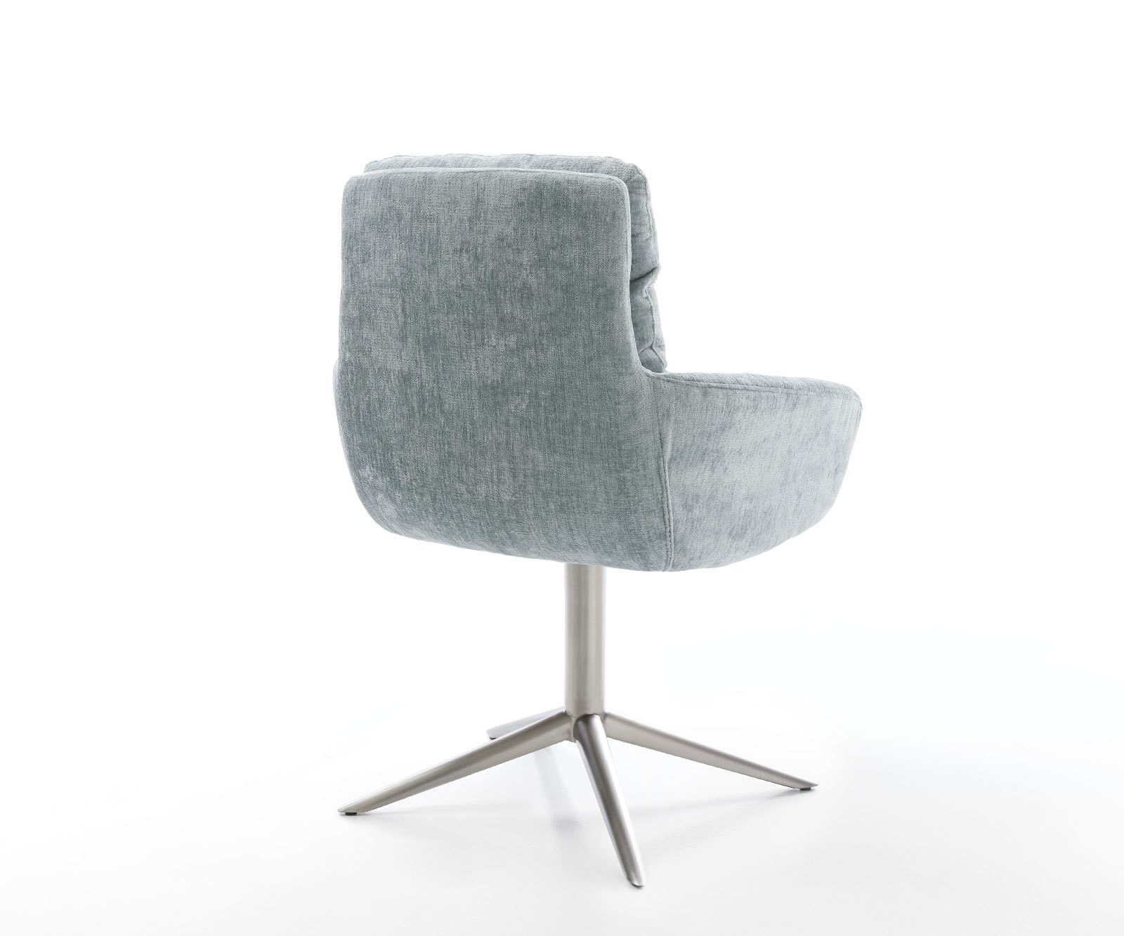 Chaise-pivotante Abelia-Flex avec accoudoirs chenille bleu pastel pied de chaise 4 branches acier inoxydable brossé pivotement sur 360° fonction bascule 4