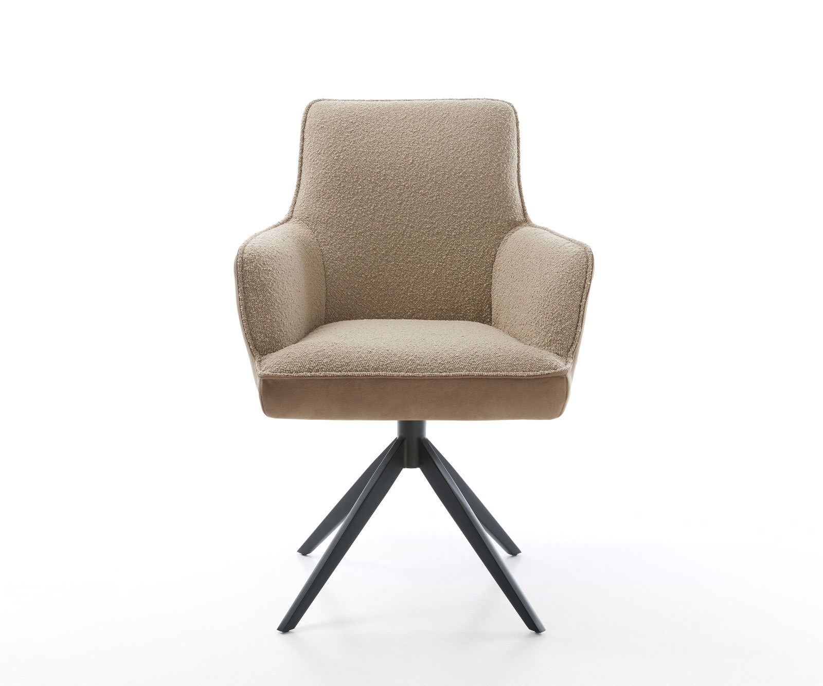 Chaise-pivotante Heira-Flex avec accoudoirs tissu mixte couleur boue pied croisé large noir pivotement sur 360° ressorts ensachés 1