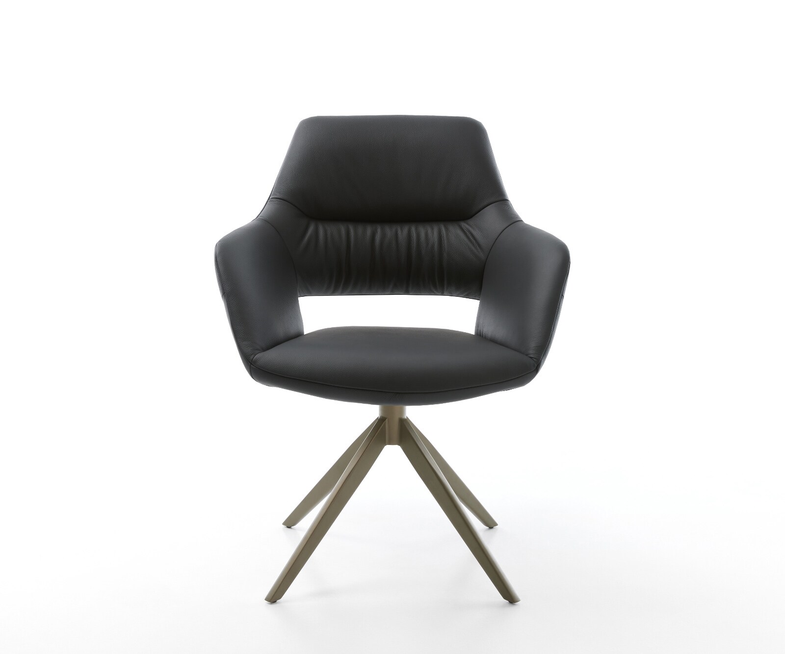 Chaise-pivotante Yago-Flex avec accoudoirs cuir de vache noir pied croisé large aspect titane pivotement sur 360° fonction bascule ressorts ensachés 1