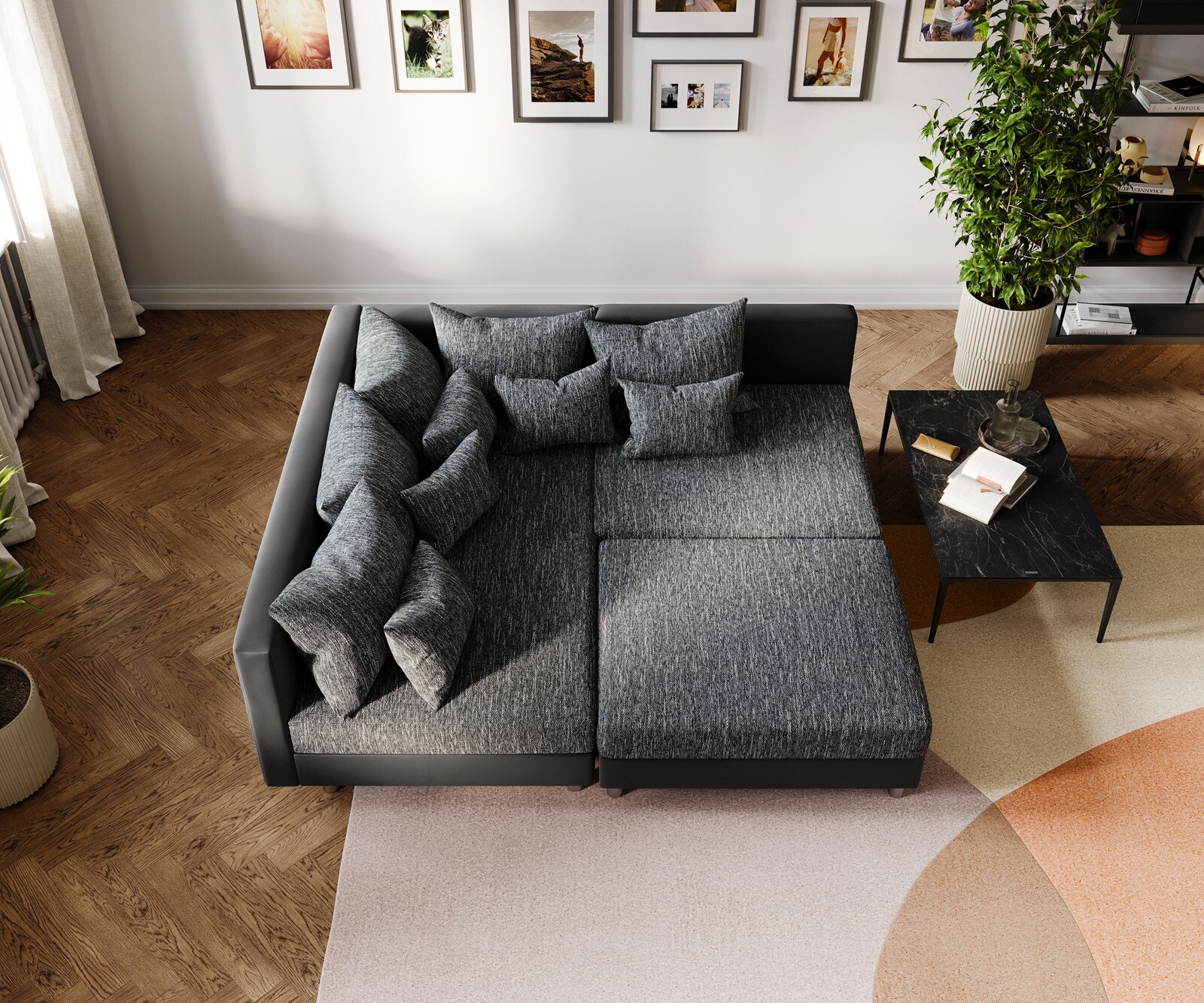 Canapé d'angle Clovis noir canapé module tabouret ottoman gauche 6