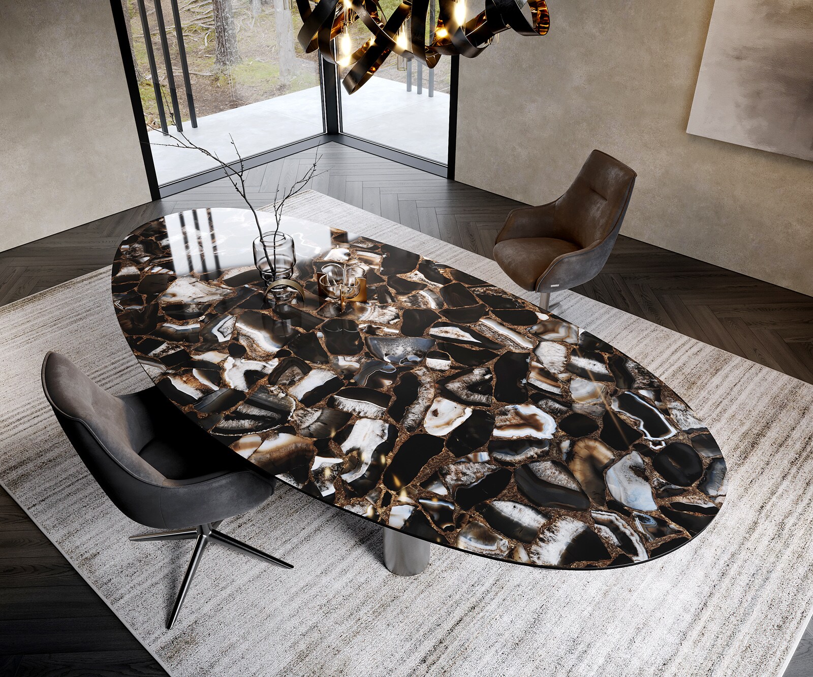 Table à manger Edge Ovale 280x130 Céramique Iris FMG Agatablack Troa Acier inoxydable Graphite 2