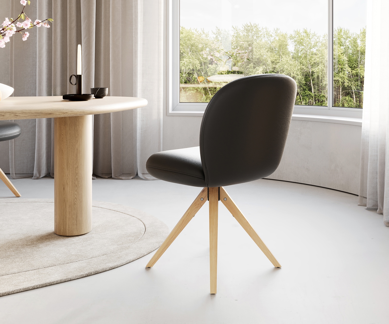 Drehstuhl Nube-Flex Echt-Leder Schwarz Holzgestell kantig Natur 180° drehbar Taschenfederkern 5 Drehstuhl Nube-Flex Echt-Leder Schwarz Holzgestell kantig Natur 180° drehbar Taschenfederkern 5