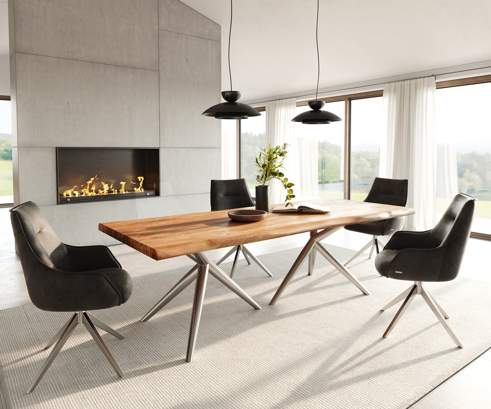 Esstisch Edge 240x100 Akazie Natur Estelar rund Edelstahl Live-Edge 4