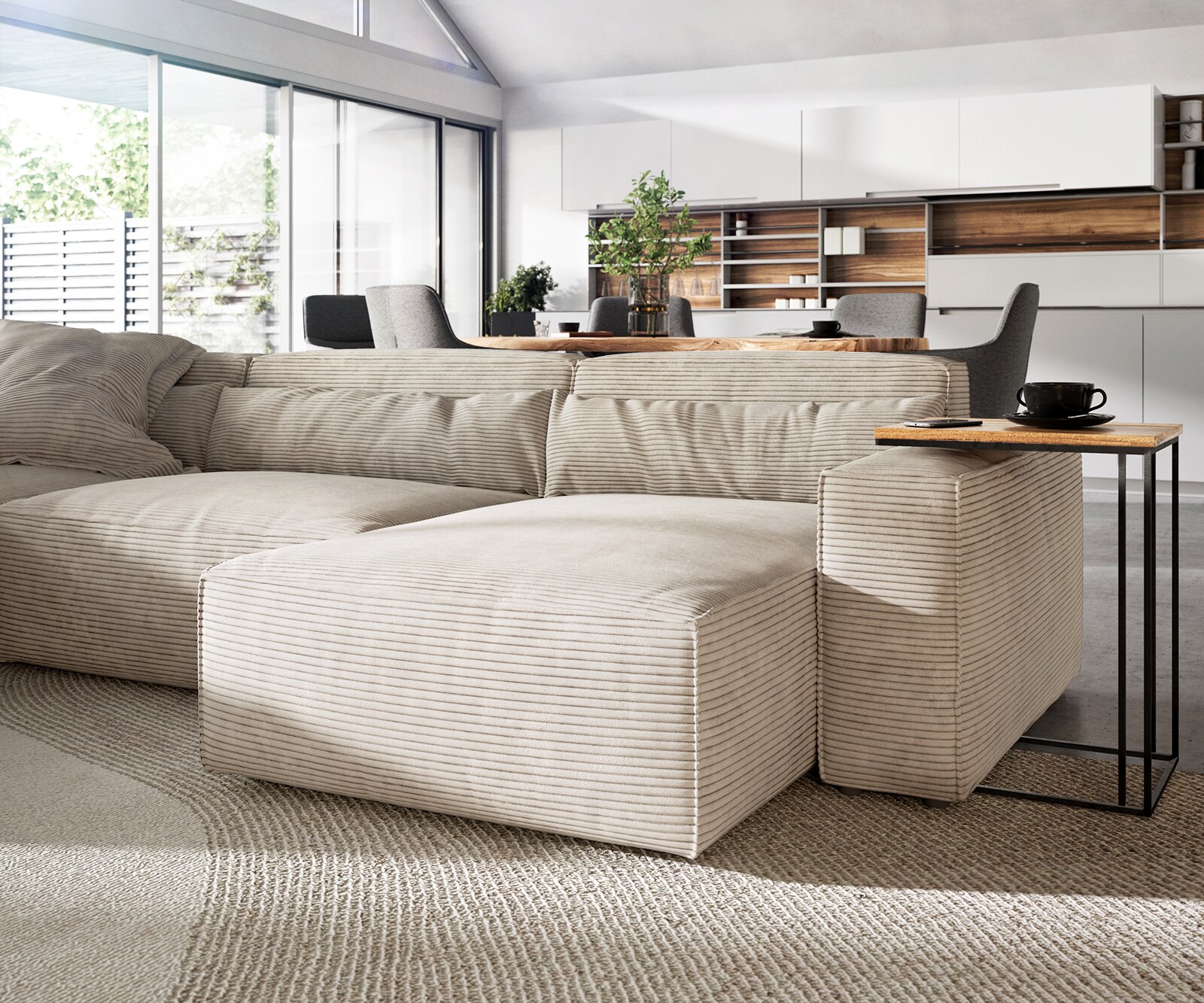 Wohnlandschaft Sirpio 300x210 cm Cord Beige Recamiere variabel 4
