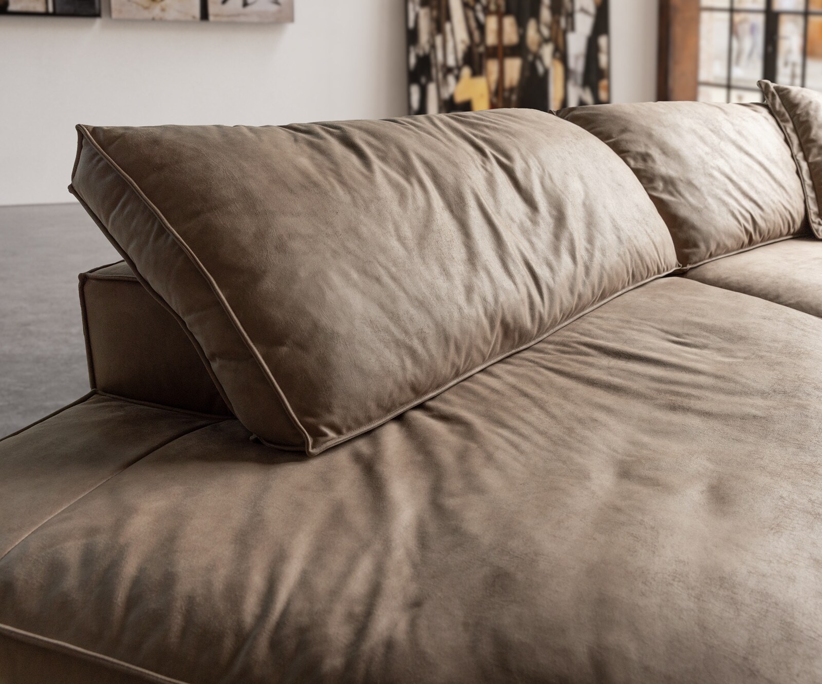 Big-Sofa Snoosh 400x150 cm Mikrofaser Schlamm Vintage Recamiere links 4