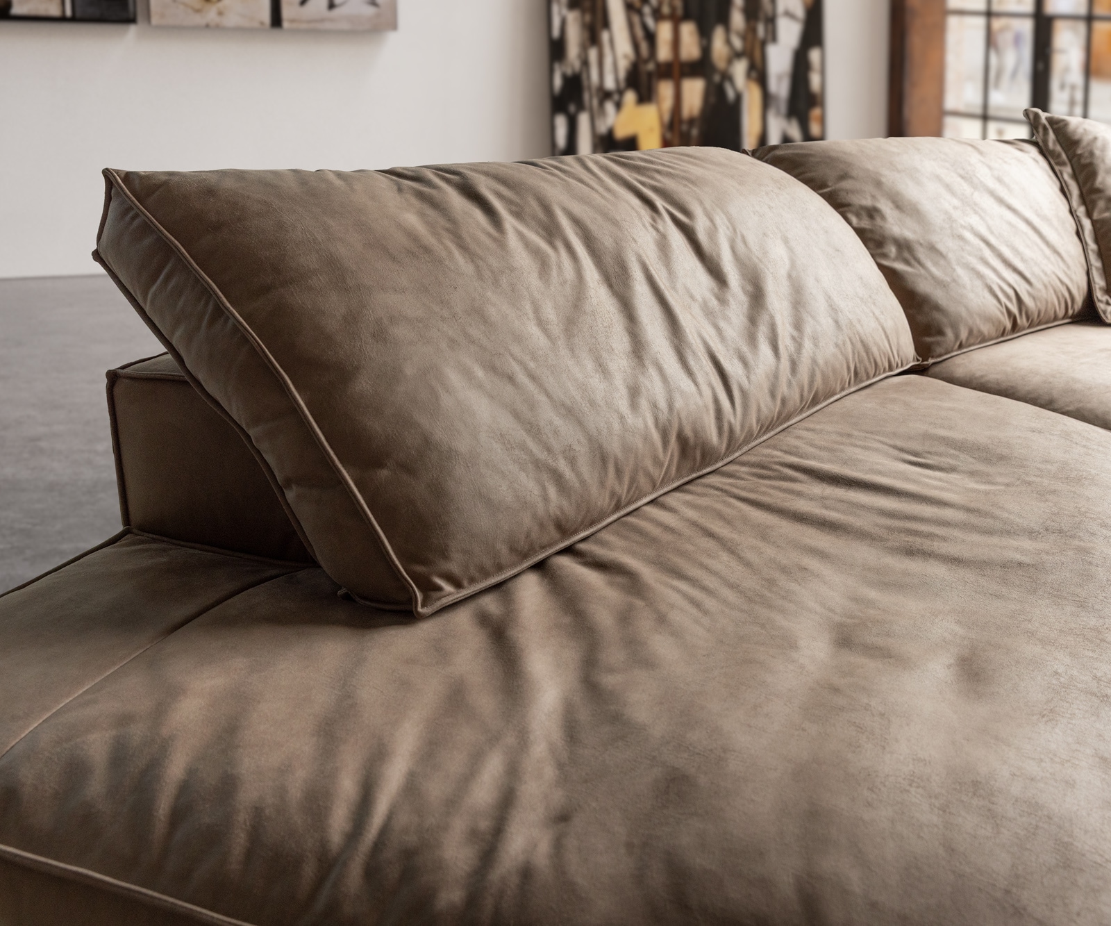 Big-Sofa Snoosh 400x150 cm Mikrofaser Schlamm Vintage Recamiere links 4 Big-Sofa Snoosh 400x150 cm Mikrofaser Schlamm Vintage Recamiere links 4