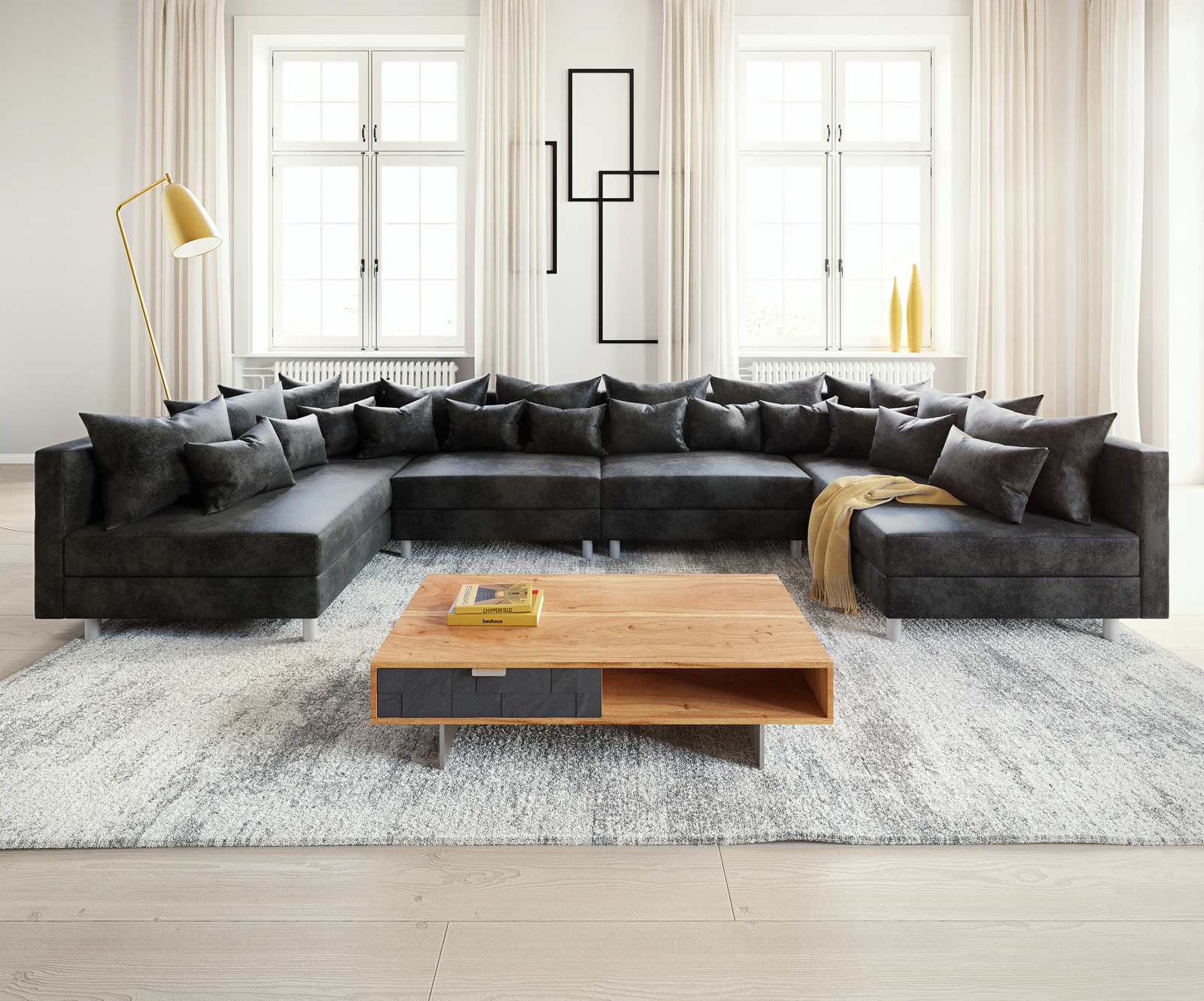 Couch Clovis XL Anthrazit Antik Optik Wohnlandschaft Modulsofa