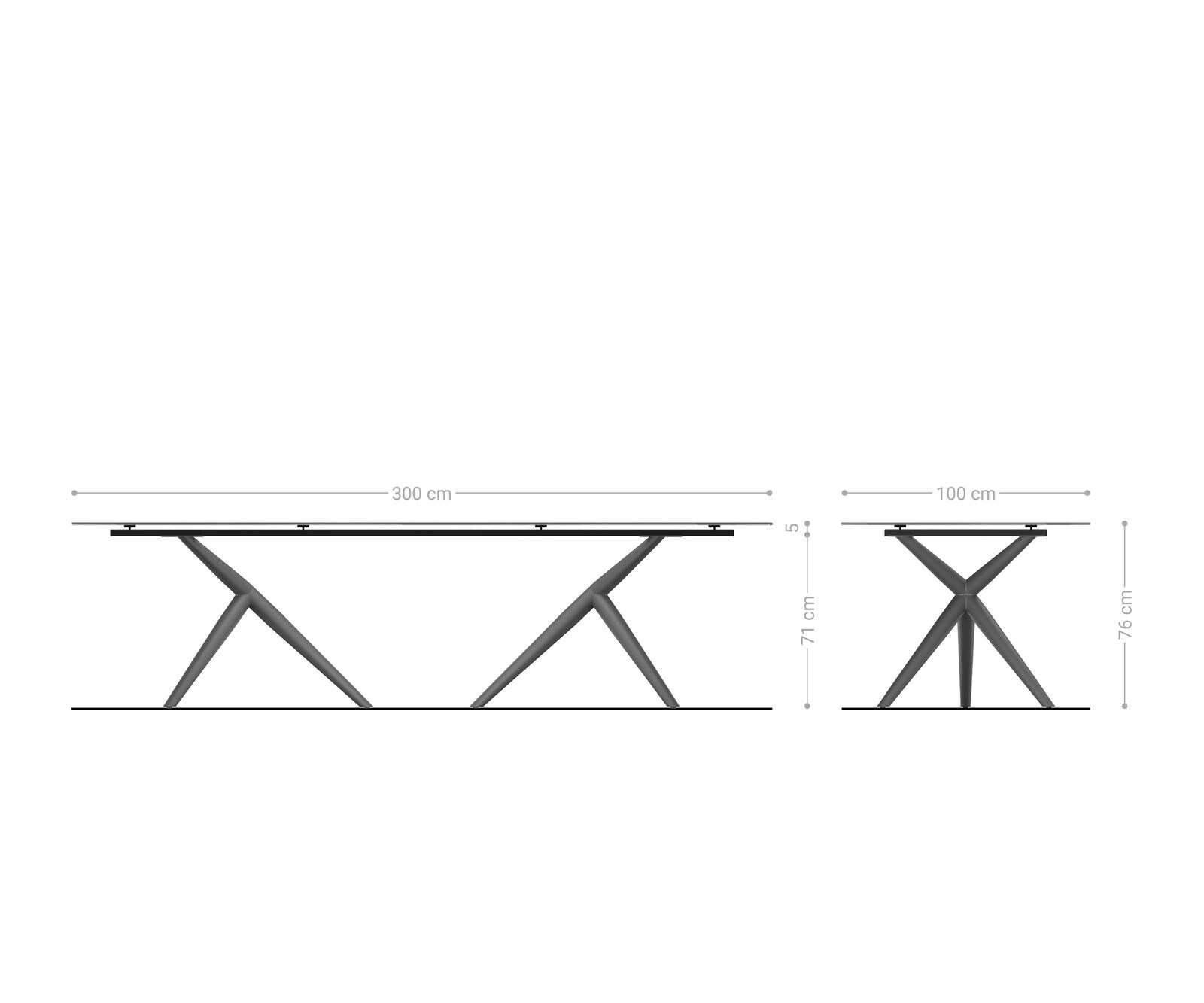 Esstisch Edge 300x100 Reliefglas Rauchschwarz 3D-Design Estelar rund Metall Schwarz 6