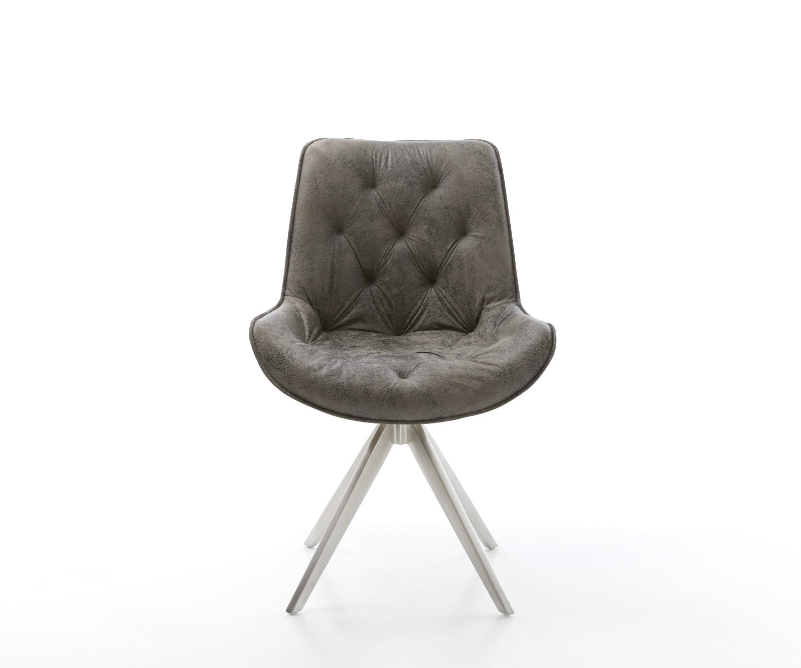 Chaise-de-salle-à-manger Taimi-Flex microvelours gris antique pied croisé angulaire acier inoxydable brossé 1