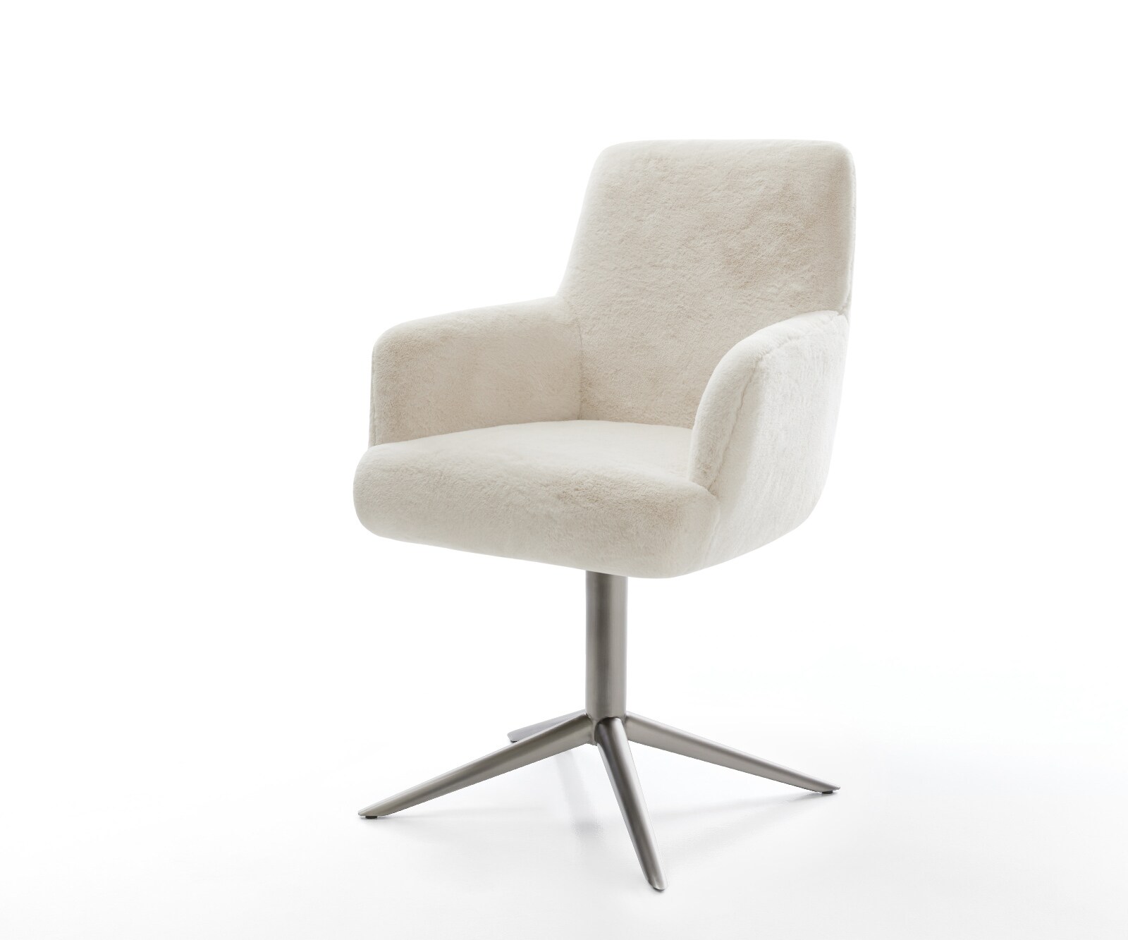 Chaise-pivotante Heira-Flex avec accoudoirs peluche crème-blanc pied de chaise 4 branches grafiete pivotement sur 360° fonction bascule resorts ensachés