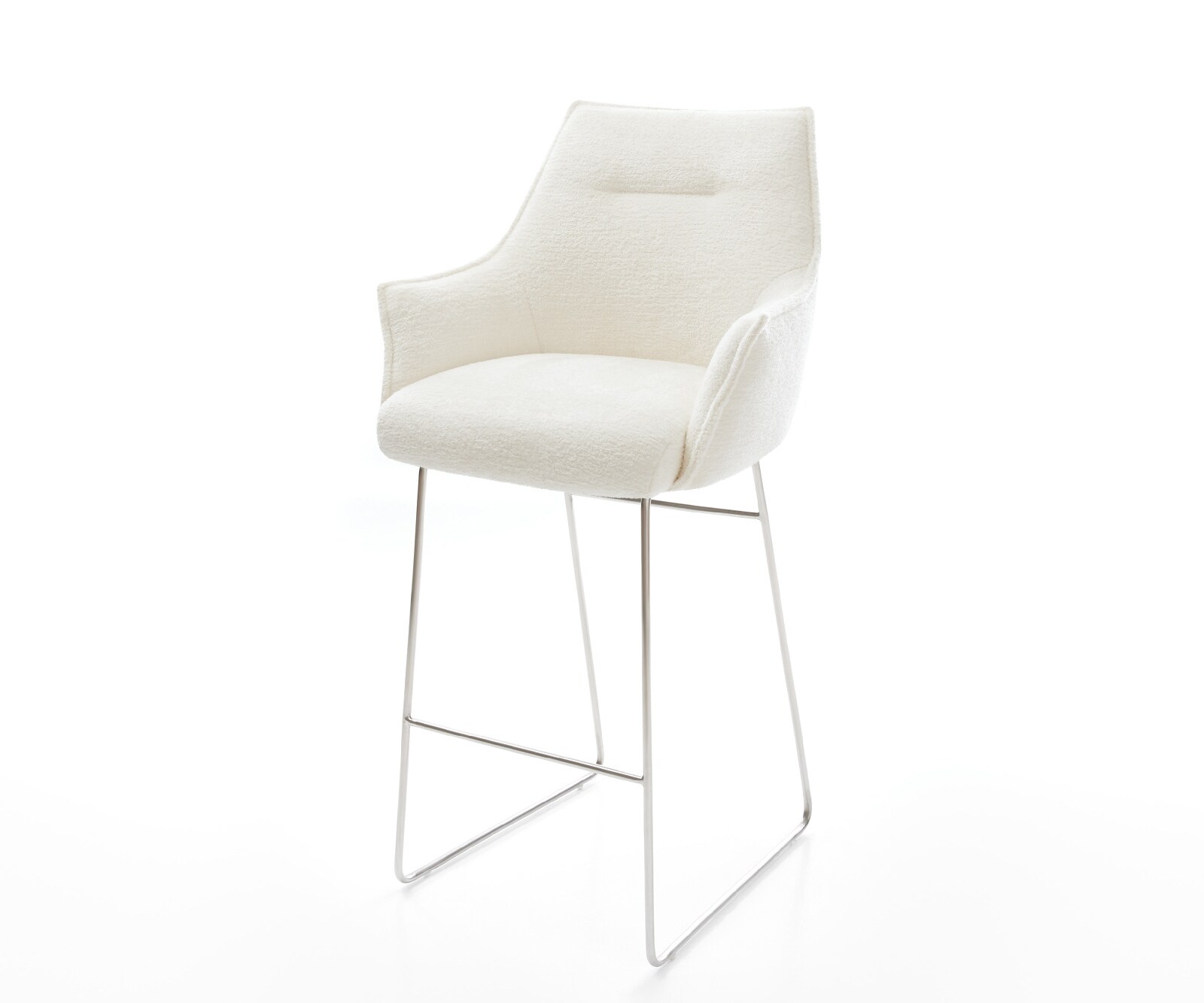 Barstuhl Alja-Flex Bouclé Soft Beige Kufengestell Edelstahl Silberfarben Taschenfederkern 1