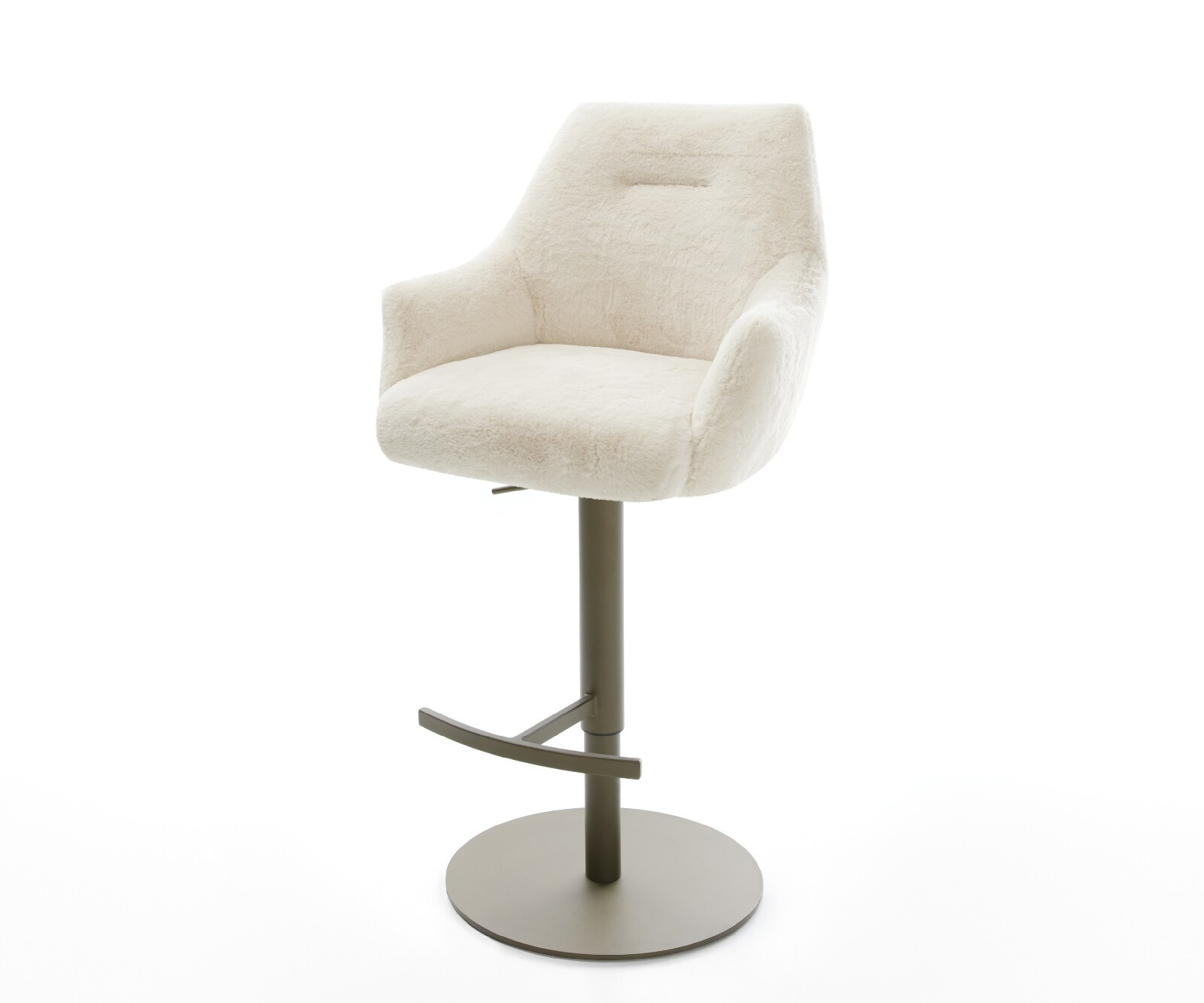 Chaise-de-bar Alja-Flex Peluche Crème-blanc Pied pivotant réglable en hauteur couleur titane Couleur titane Ressort ensaché 1