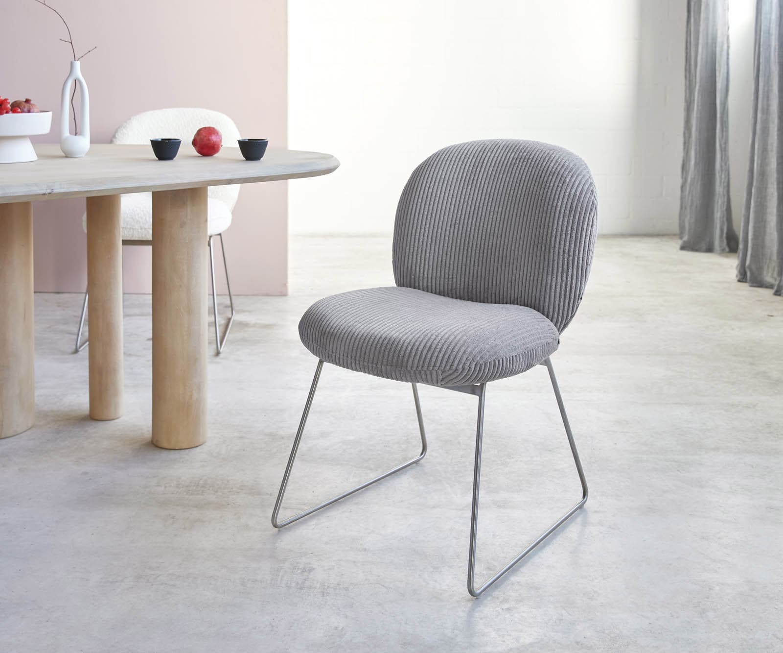 Esszimmerstuhl Nube-Flex Cord Silbergrau Kufengestell Edelstahl Taschenfederkern Esszimmerstuhl Nube-Flex Cord Silbergrau Kufengestell Edelstahl Taschenfederkern