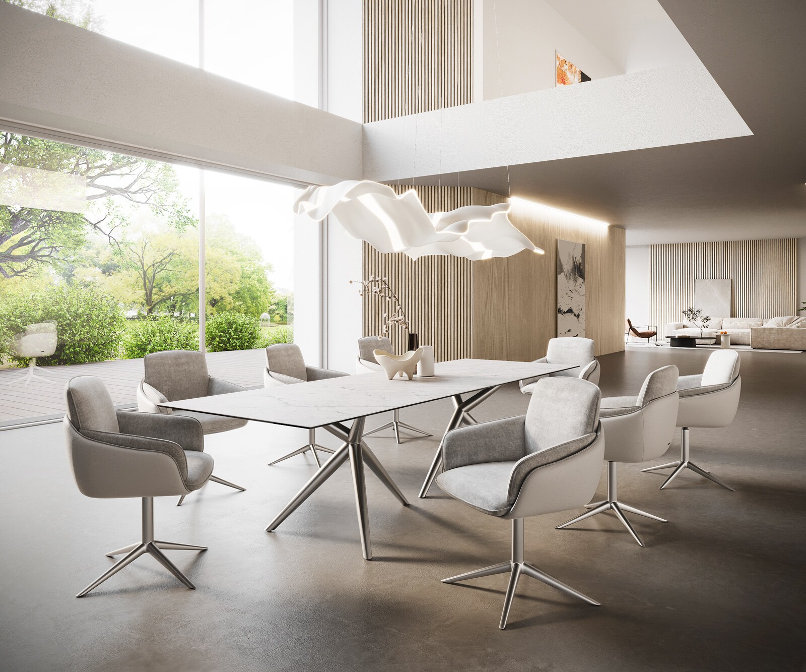 Esstisch Edge 300x100 Keramik Laminam®Statuarietto Weiß Estelar rund Edelstahl 6