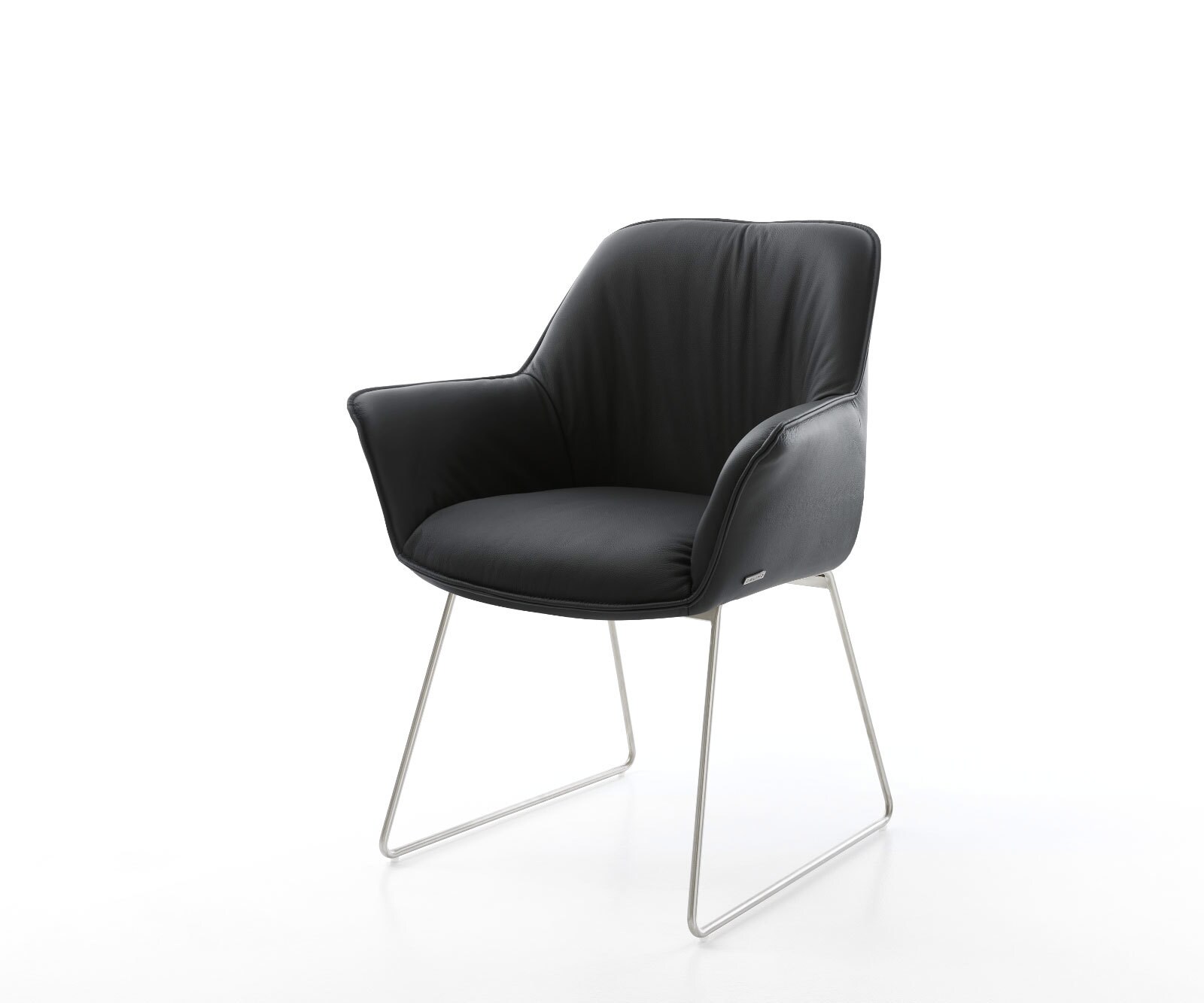 Fauteuil Keila-Flex avec accoudoirs cuir véritable noir cadre patin acier inoxydable