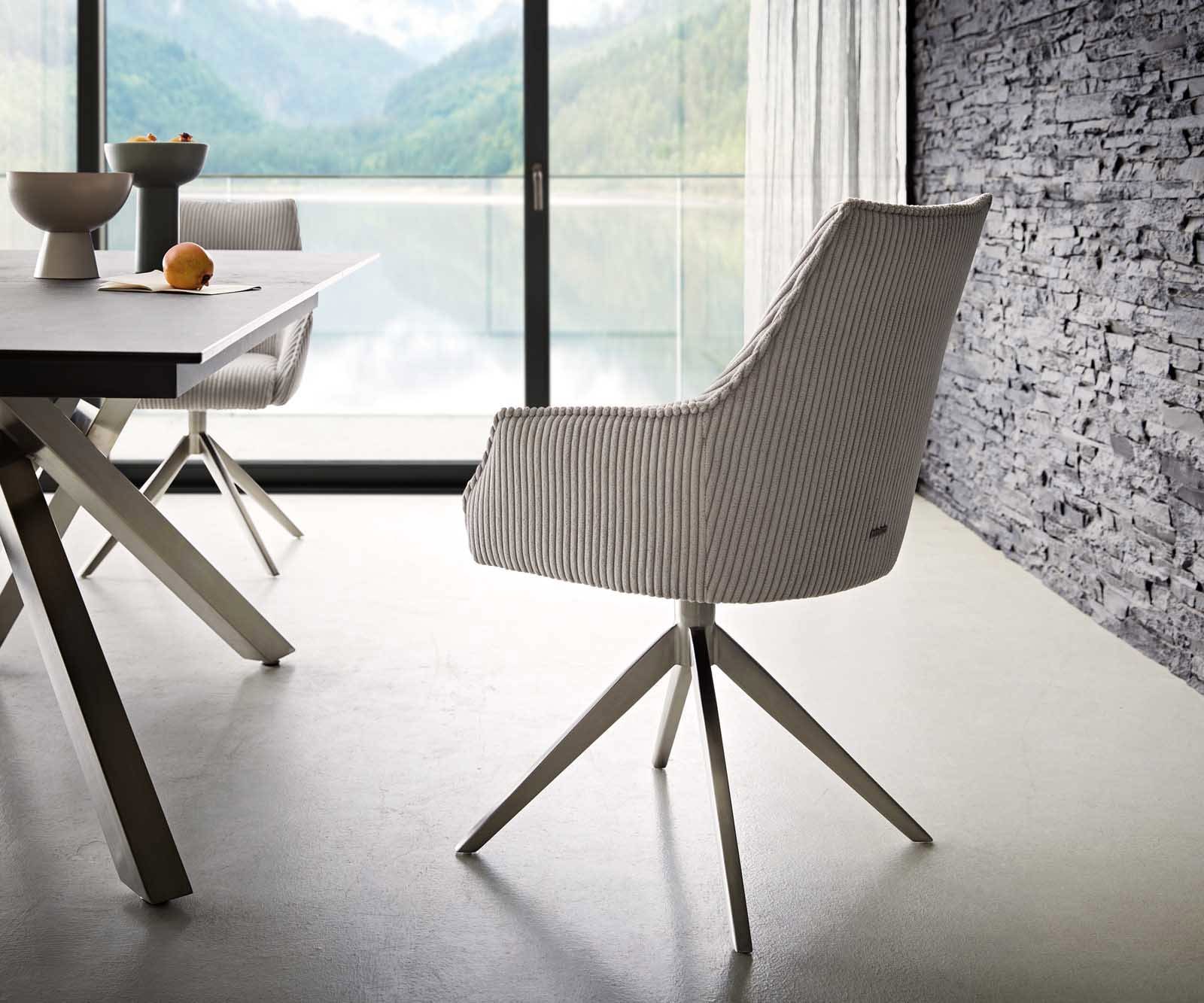 Drehstuhl Alja-Flex mit Armlehnen Cord Silbergrau Kreuzgestell breit Edelstahl 360° drehbar Taschenfederkern 5 Drehstuhl Alja-Flex mit Armlehnen Cord Silbergrau Kreuzgestell breit Edelstahl 360° drehbar Taschenfederkern 5