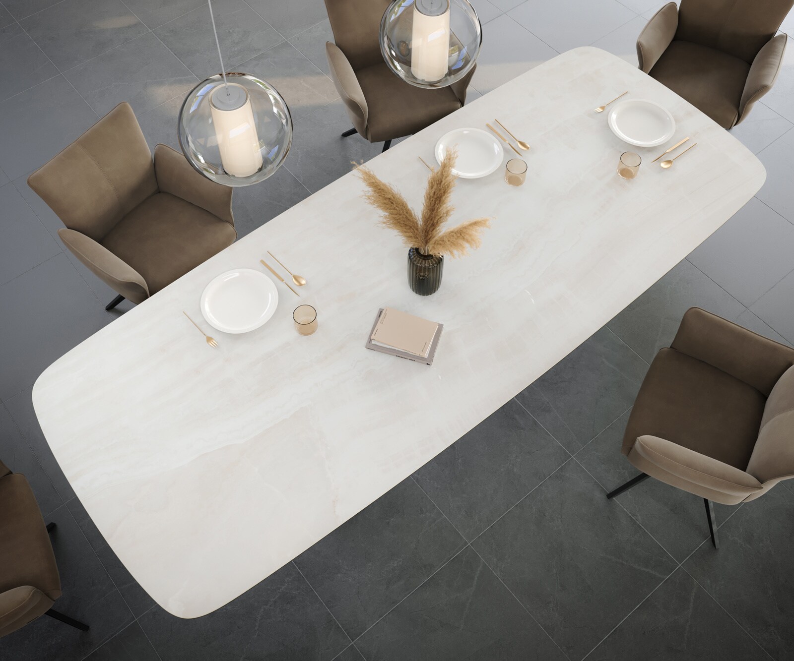 Table à manger Edge Boot 300x120 cm Céramique Onyx Champagne Troa Métal Noir 4