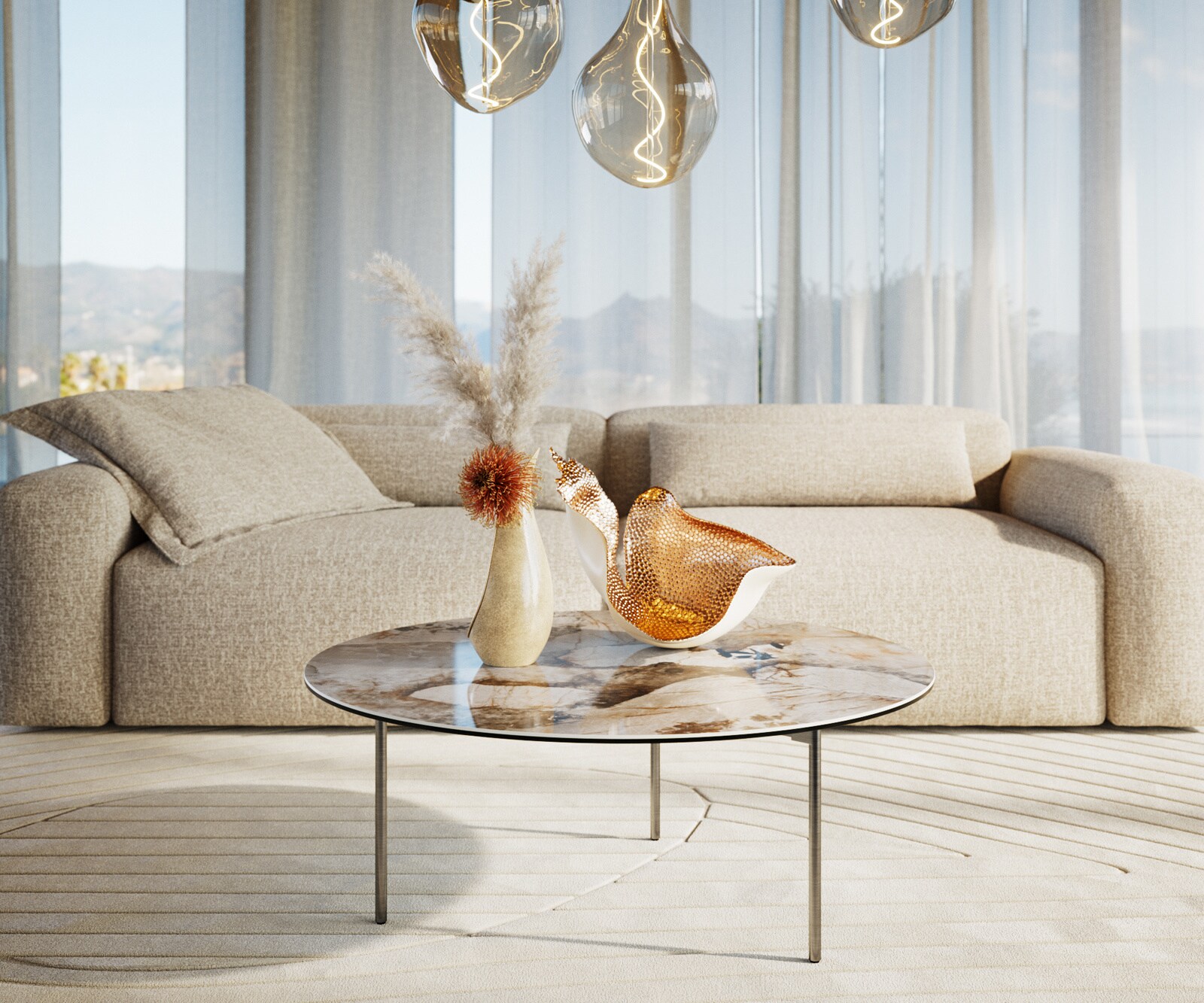 Couchtisch Edge Rund 90x90 cm Keramik Patagonia Poliert Trive Edelstahl gebürstet 1