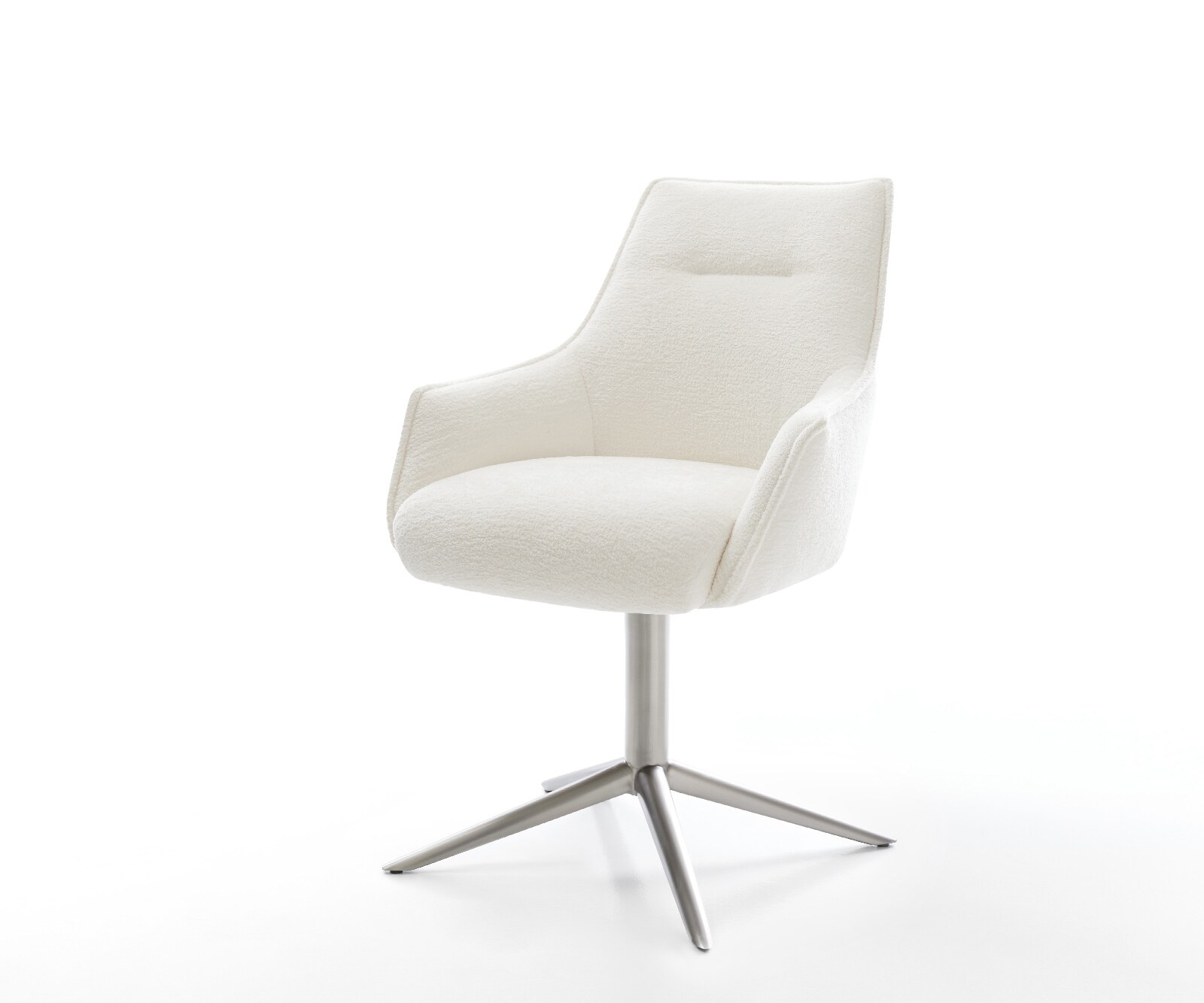 Drehstuhl Alja-Flex mit Armlehnen Bouclé Soft Beige Fußkreuz Edelstahl 360° drehbar Wippfunktion Taschenfederkern 1