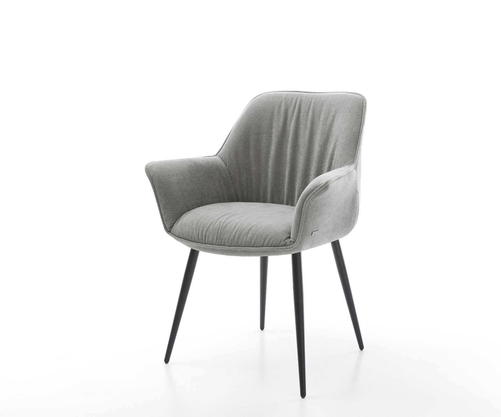 Chaise-de-salle-à-manger Keila-Flex avec accoudoirs tissu structuré doux gris 4 pieds coniques noir 1