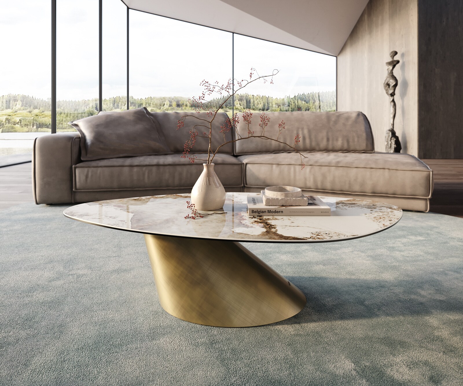 Couchtisch Edge Organisch 140x76 cm Keramik Minas Melange Conis Metallic Gold 1