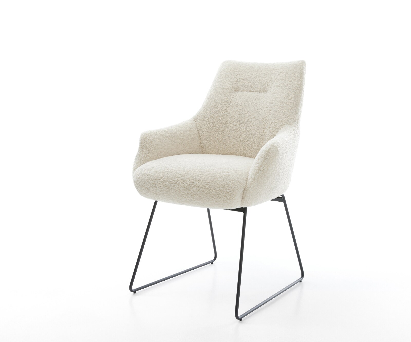 Chaise-de-salle-à-manger Alja-Flex avec accoudoirs tissu teddy beige pied trapèze noir resorts ensachés 1