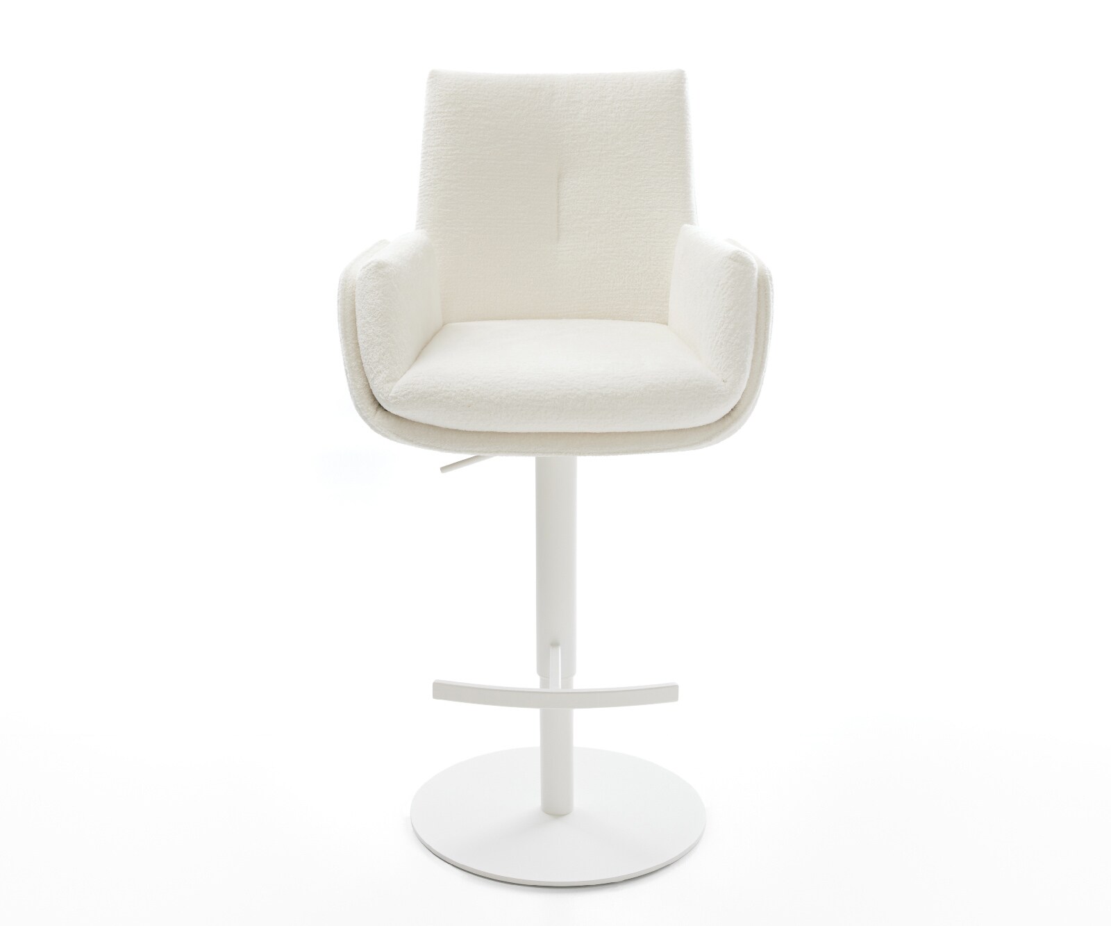 Barstuhl Clea-Flex Bouclé Soft Beige Drehfuß höhenverstellbar Metall Weiß 1