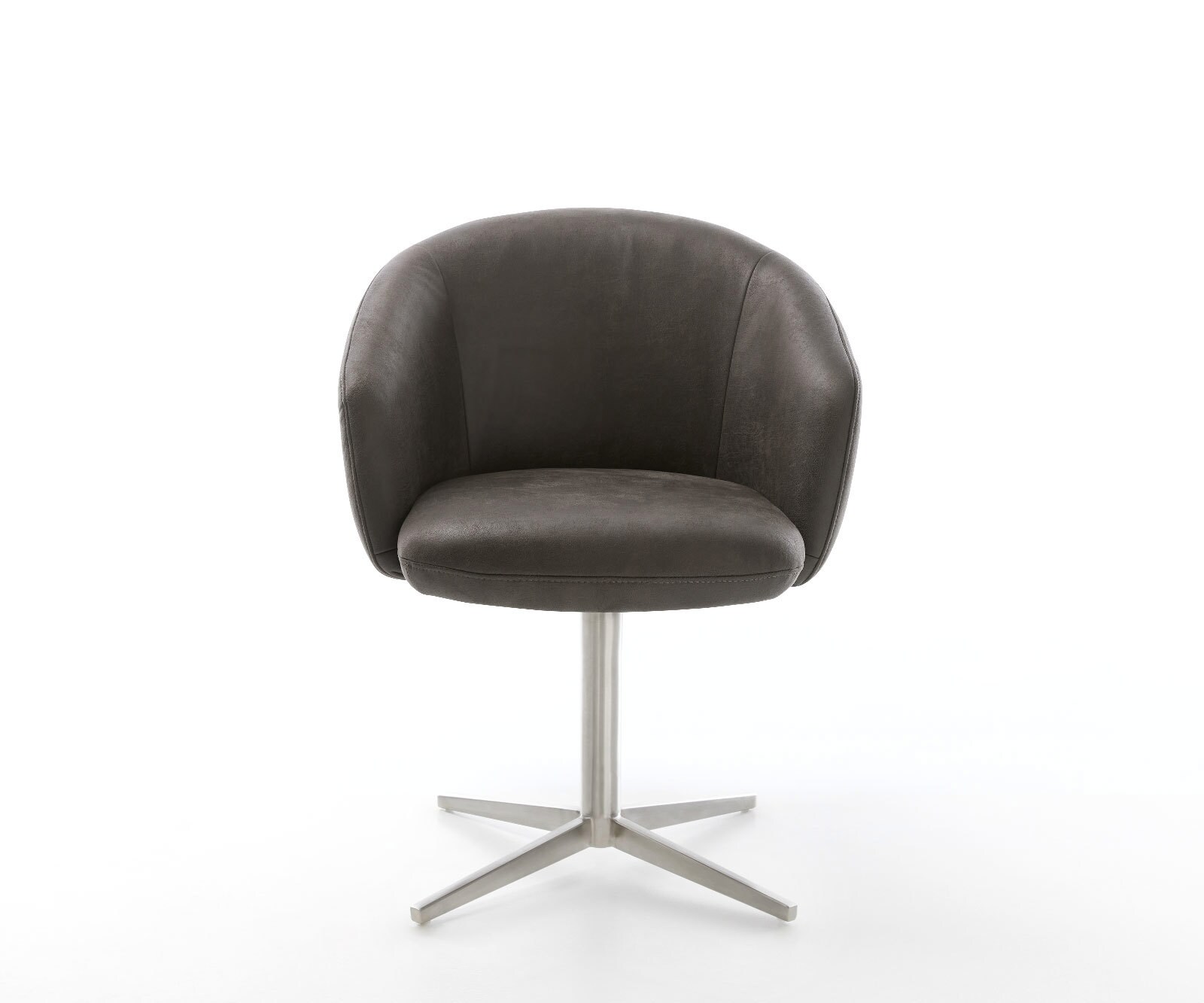 Chaise-pivotante Caja-Flex avec accoudoirs microvelours anthracite vintage pied de chaise 4 branches acier inoxydable brossé pivotement sur 360° ressorts ensachés 2