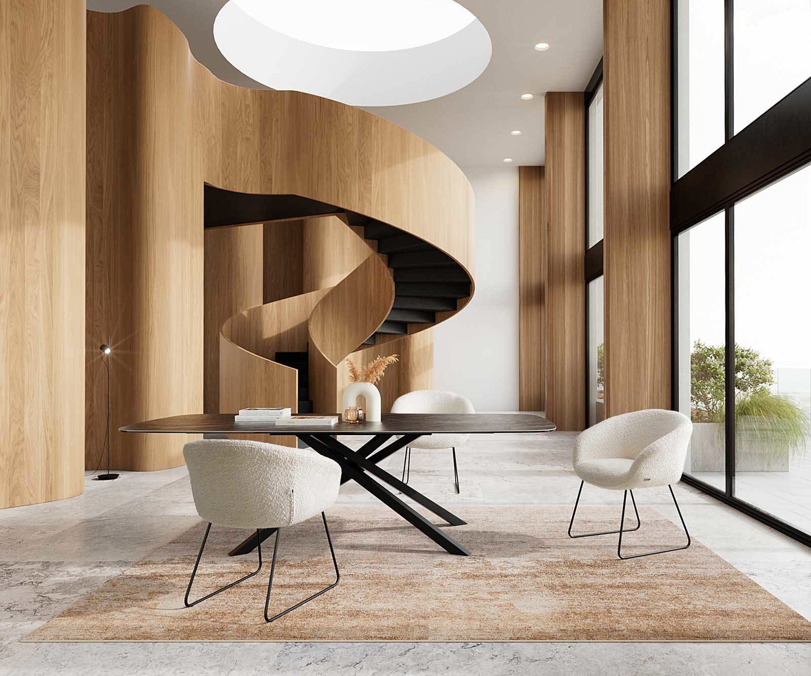 Esszimmerstuhl Vinka-Flex mit Armlehnen Bouclé Weiß Kufengestell Schwarz Taschenfederkern 4 Esszimmerstuhl Vinka-Flex mit Armlehnen Bouclé Weiß Kufengestell Schwarz Taschenfederkern 4