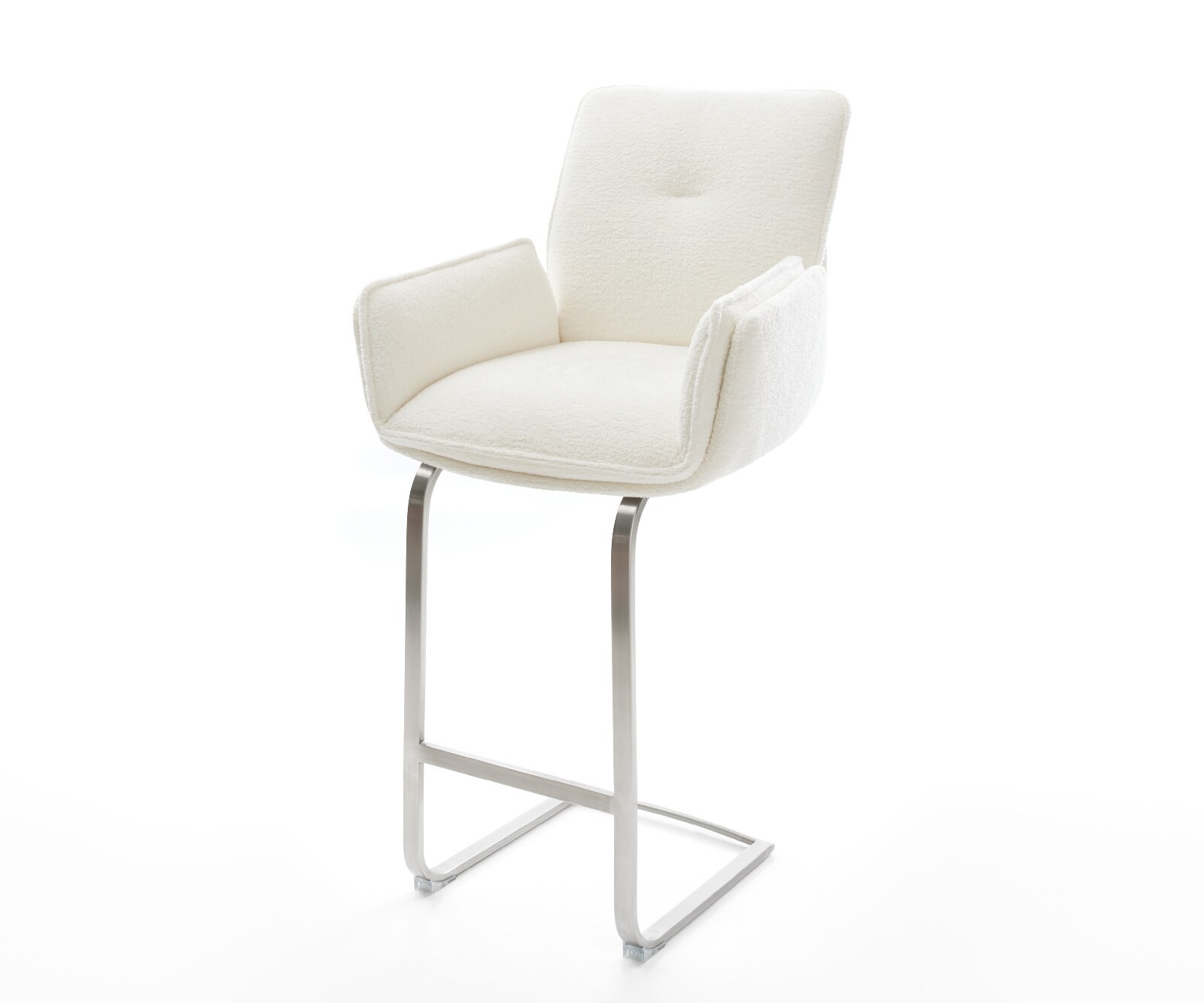Barstuhl Nela-Flex Bouclé Soft Beige Freischwinger Flach Edelstahl Silberfarben