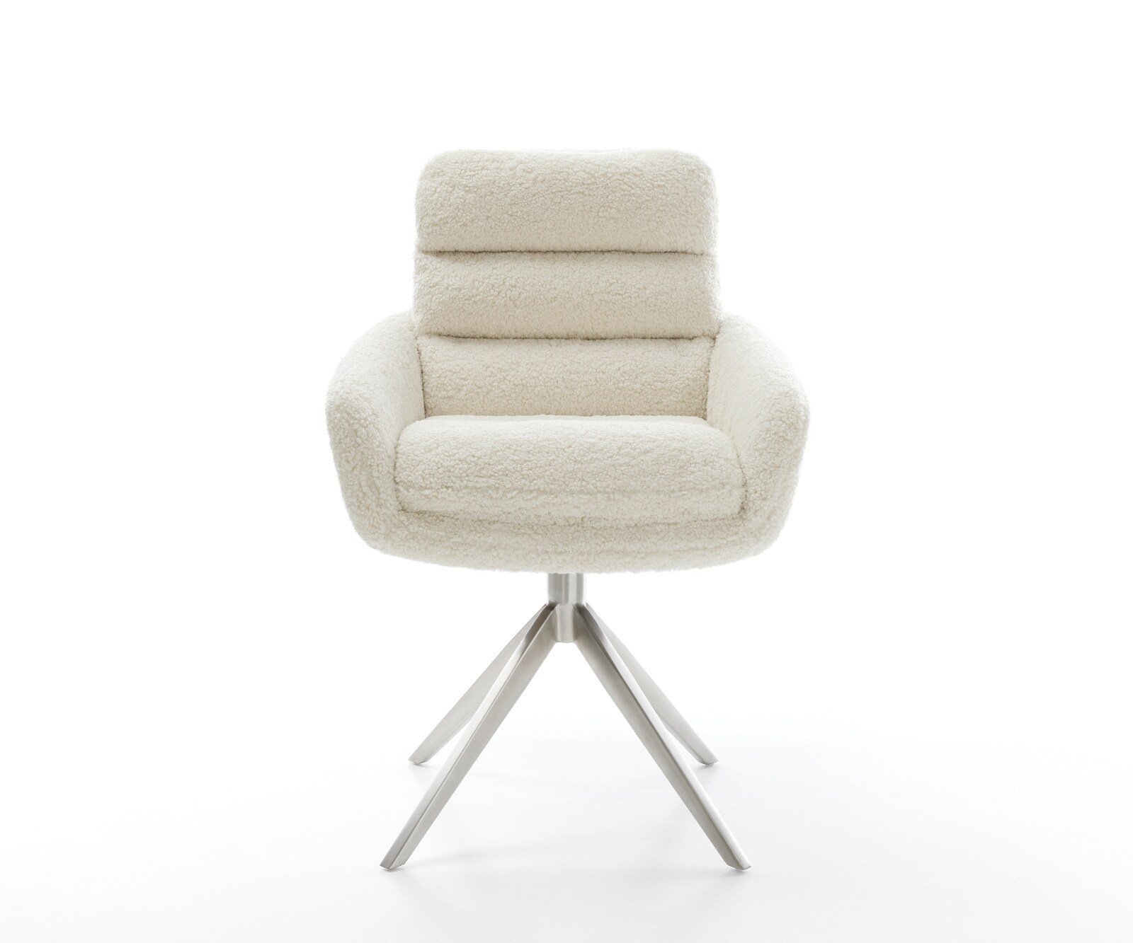 Chaise-pivotante Abelia-Flex avec accoudoirs tissu teddy beige pied croisé large acier inoxydable pivotement sur 360° fonction bascule 1