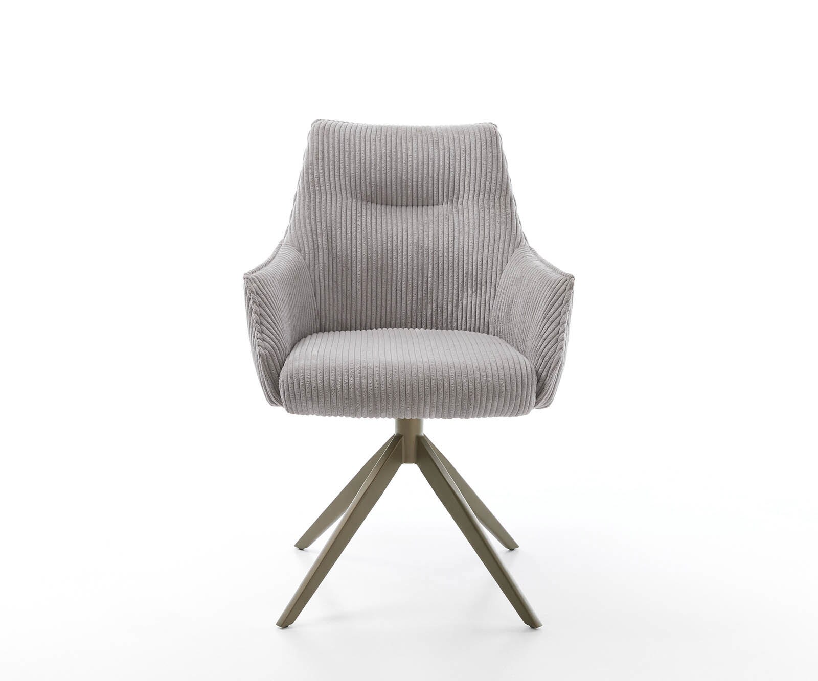 Chaise-pivotante Alja-Flex avec accoudoirs côtelé gris argenté pied croisé large aspect titane pivotement sur 360° ressorts ensachés 2