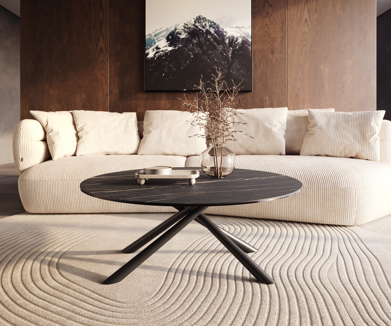 Table basse Edge rond 100x100 cm céramique Laminam® Noir Desir brun Sarity métal noir 5